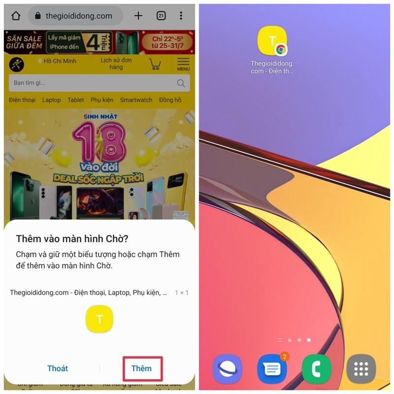 Cách đưa trang web ra ngoài màn hình chính điện thoại Android