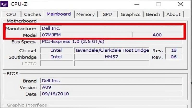 Tìm đến thẻ Mainboard để tìm model laptop