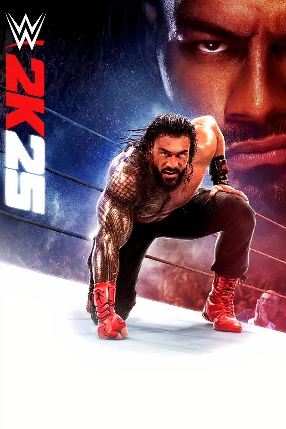 Ảnh bìa chính thức của game đấu vật WWE 2K25 với các đô vật nổi tiếng.