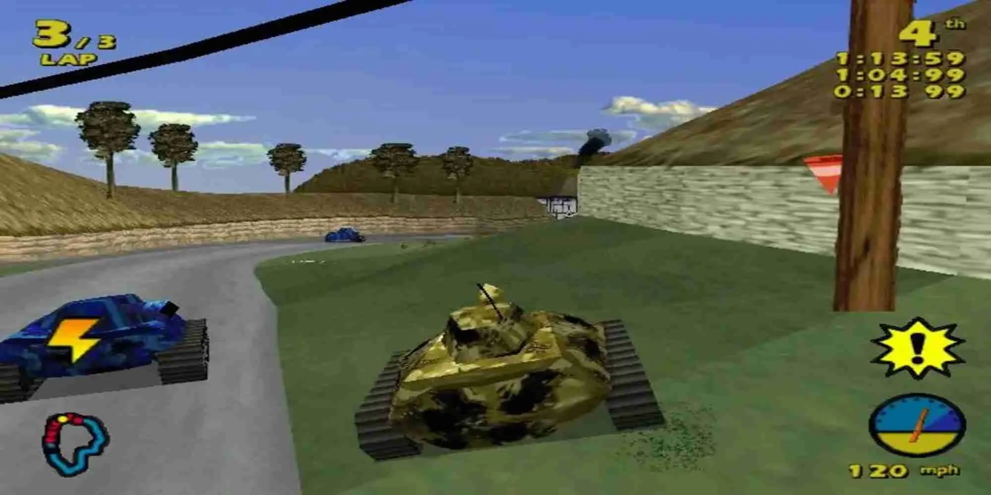 Ảnh bìa game Tank Racer cho thấy một chiếc xe tăng đang đua và bắn phá trên đường