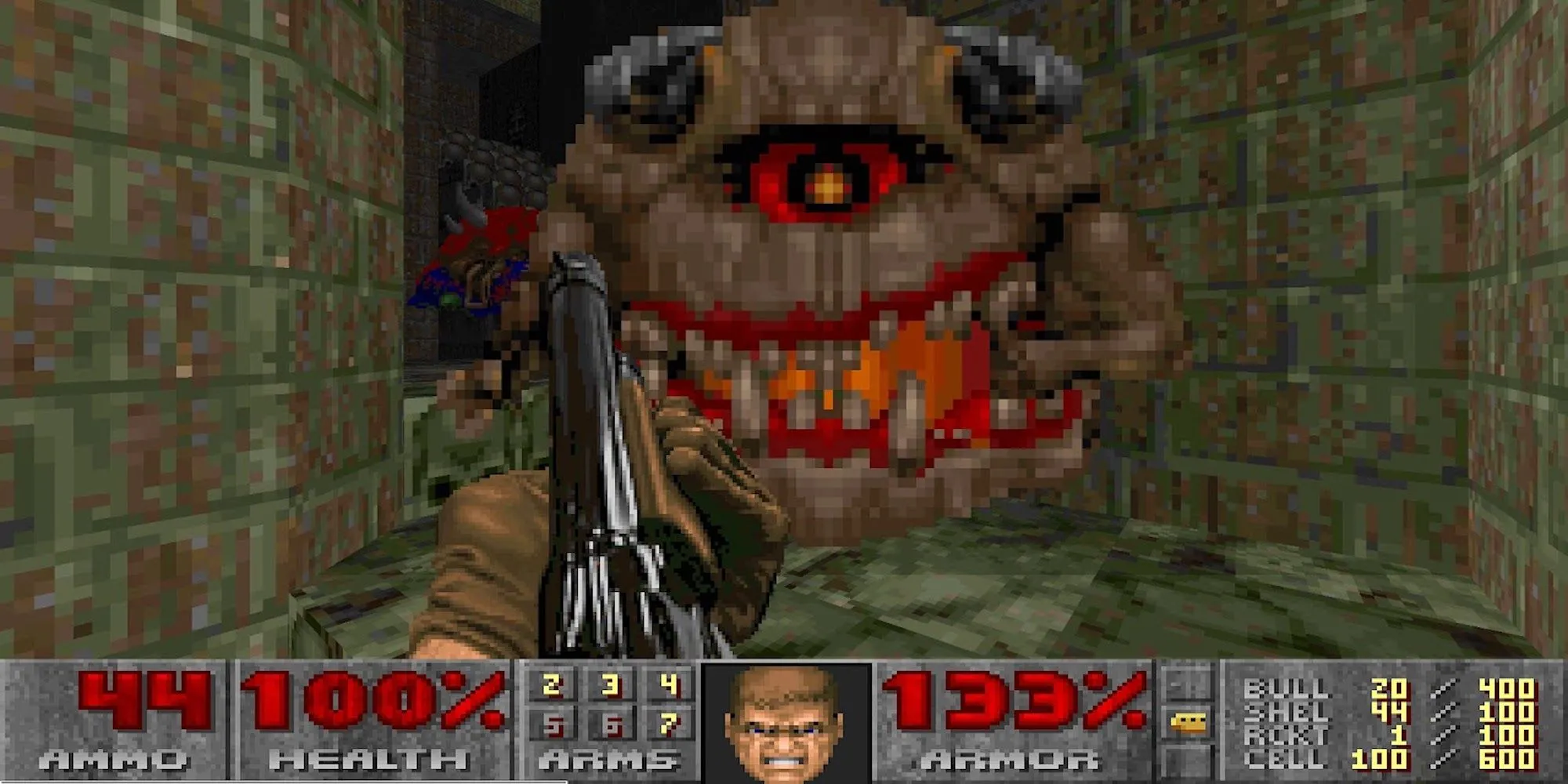 Ảnh chụp màn hình gameplay của Doom II với đồ họa pixel