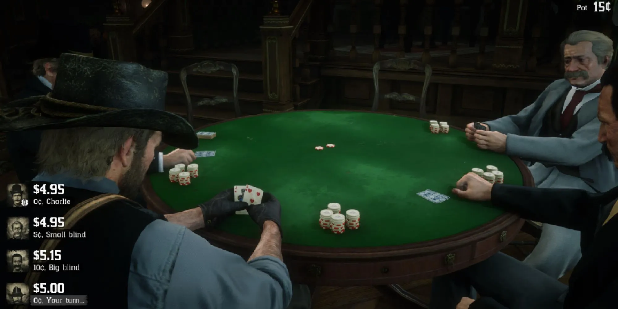 Arthur Morgan tham gia các hoạt động giải trí như chơi poker trong RDR2