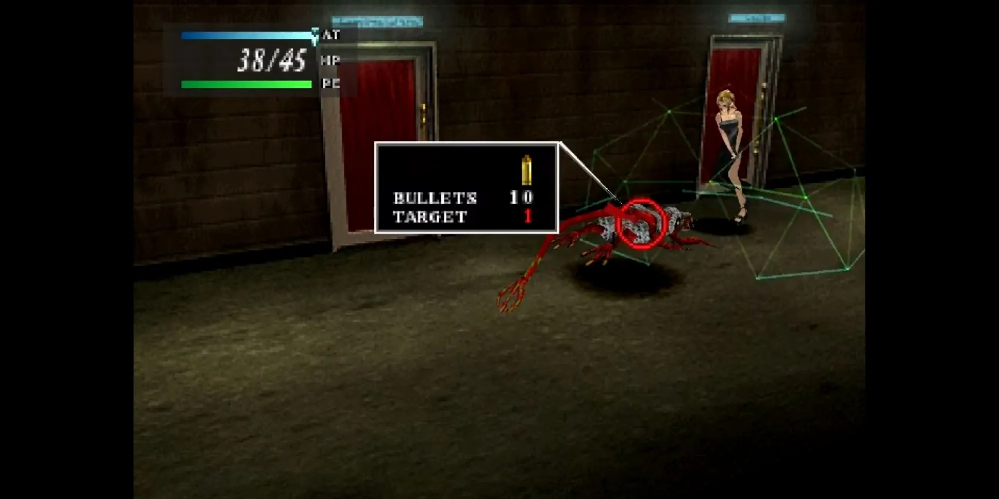 Aya Brea chiến đấu với quái vật trong Parasite Eve sử dụng cơ chế ATB thời gian thực