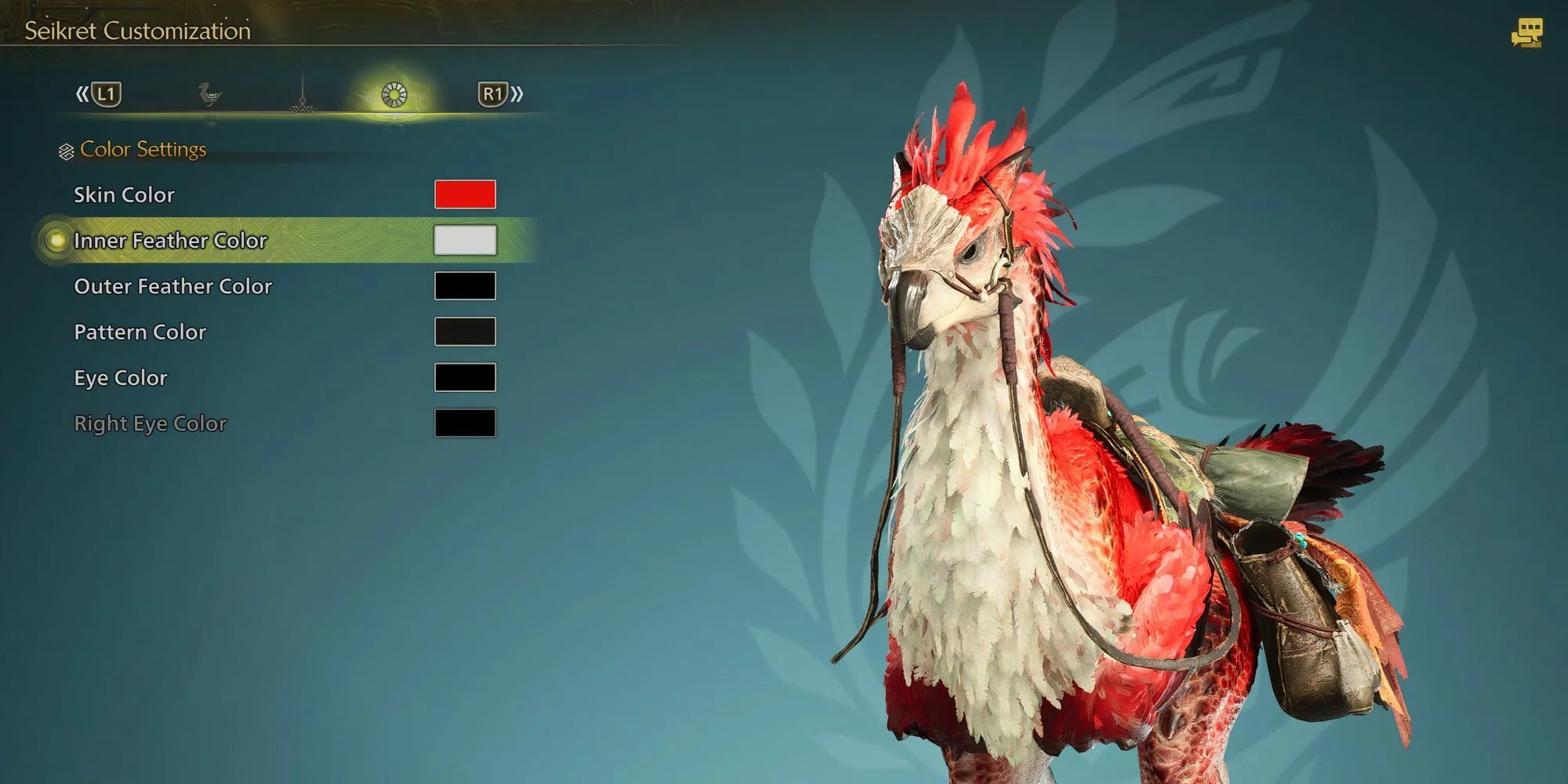 Bảng màu tùy chỉnh Seikret trong Monster Hunter Wilds cho phép game thủ chọn lựa màu sắc chi tiết.