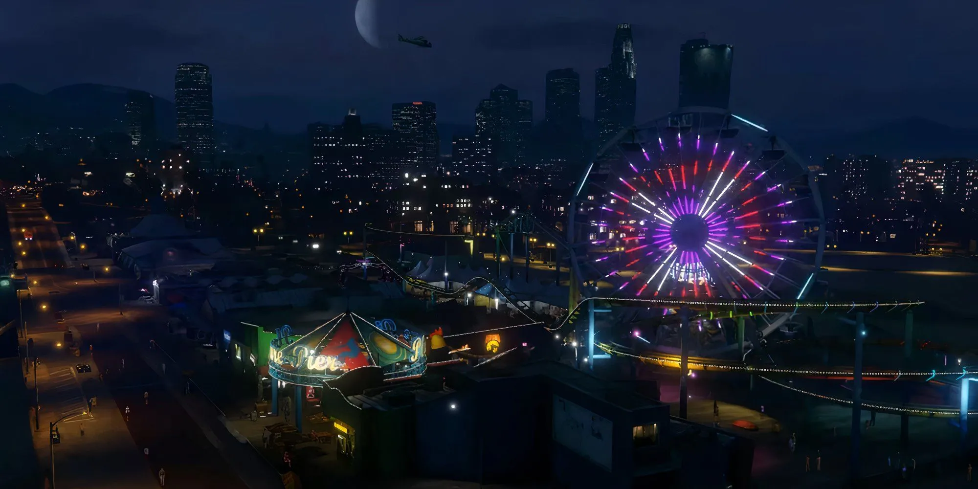 Bến tàu về đêm trong GTA 5.