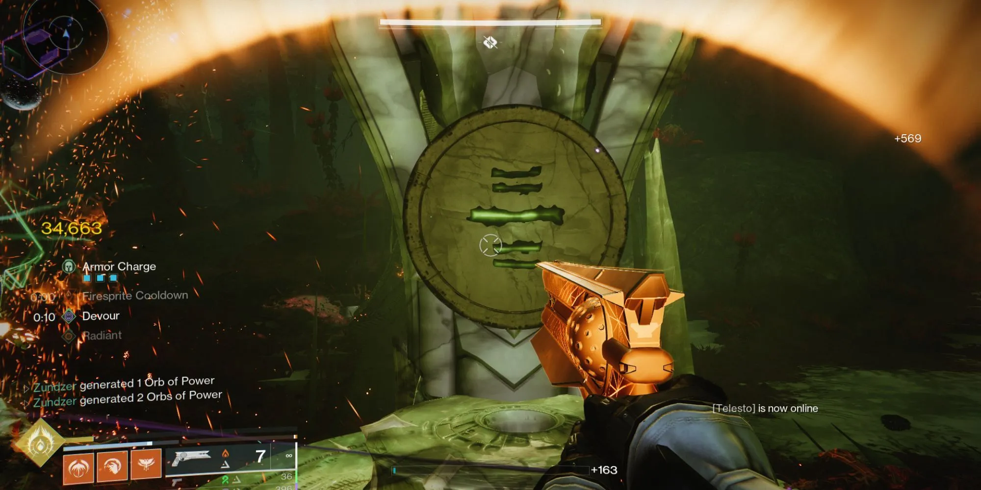 Biểu tượng Rune Hive lơ lửng tại địa điểm thứ hai trong Destiny 2 Dungeon Ghosts of the Deep