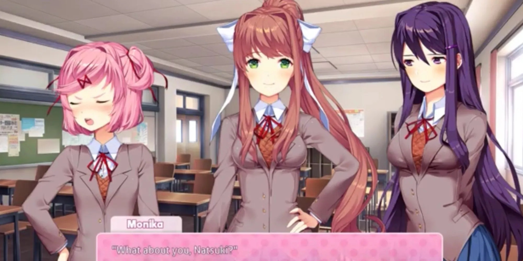 Các nữ sinh CLB Văn học Natsuki, Monika, Yuri trong Doki Doki Literature Club.