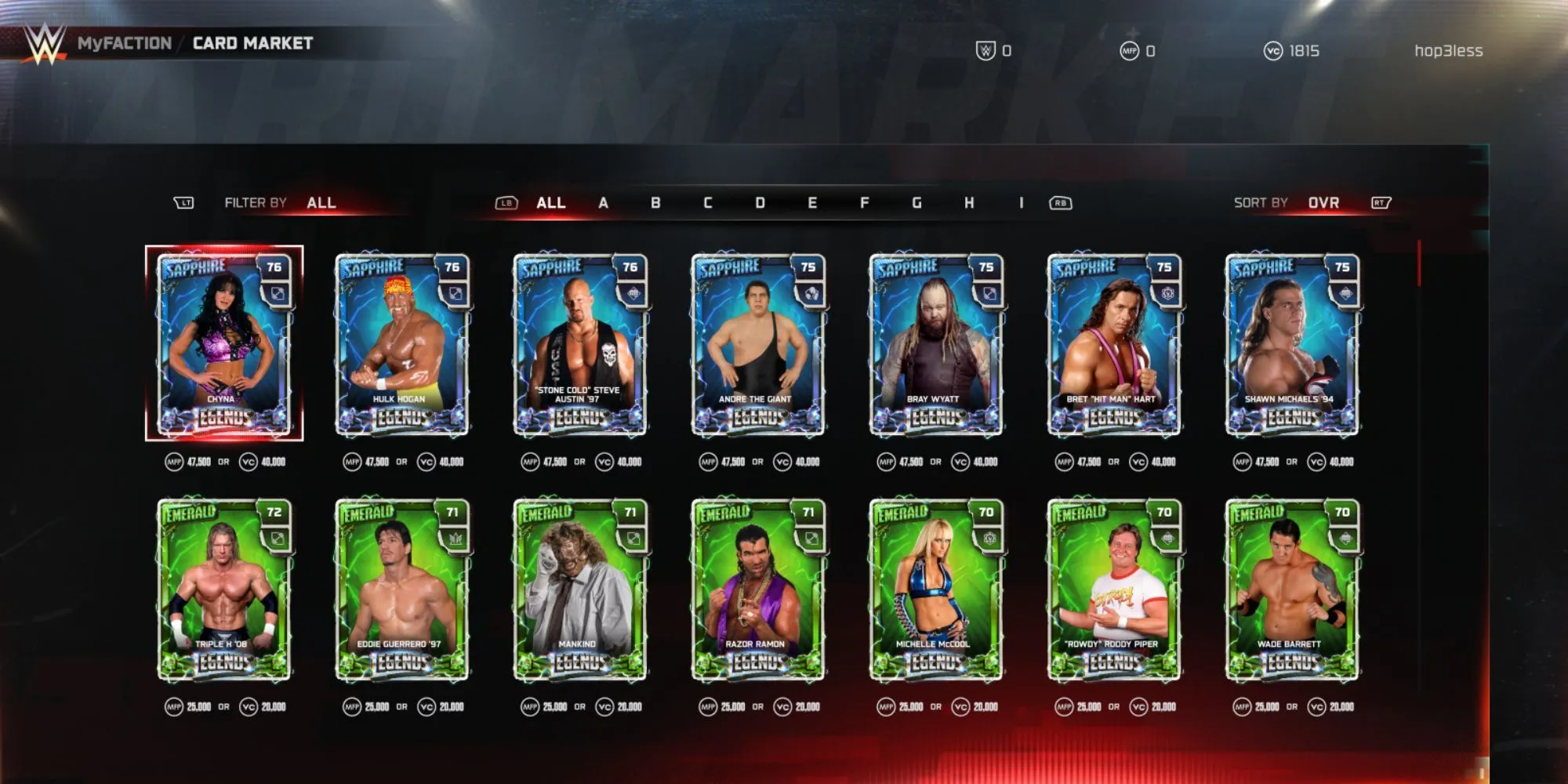 Các thẻ bài đô vật trong chế độ MyFACTION của WWE 2K25 có thể được mua bằng VC