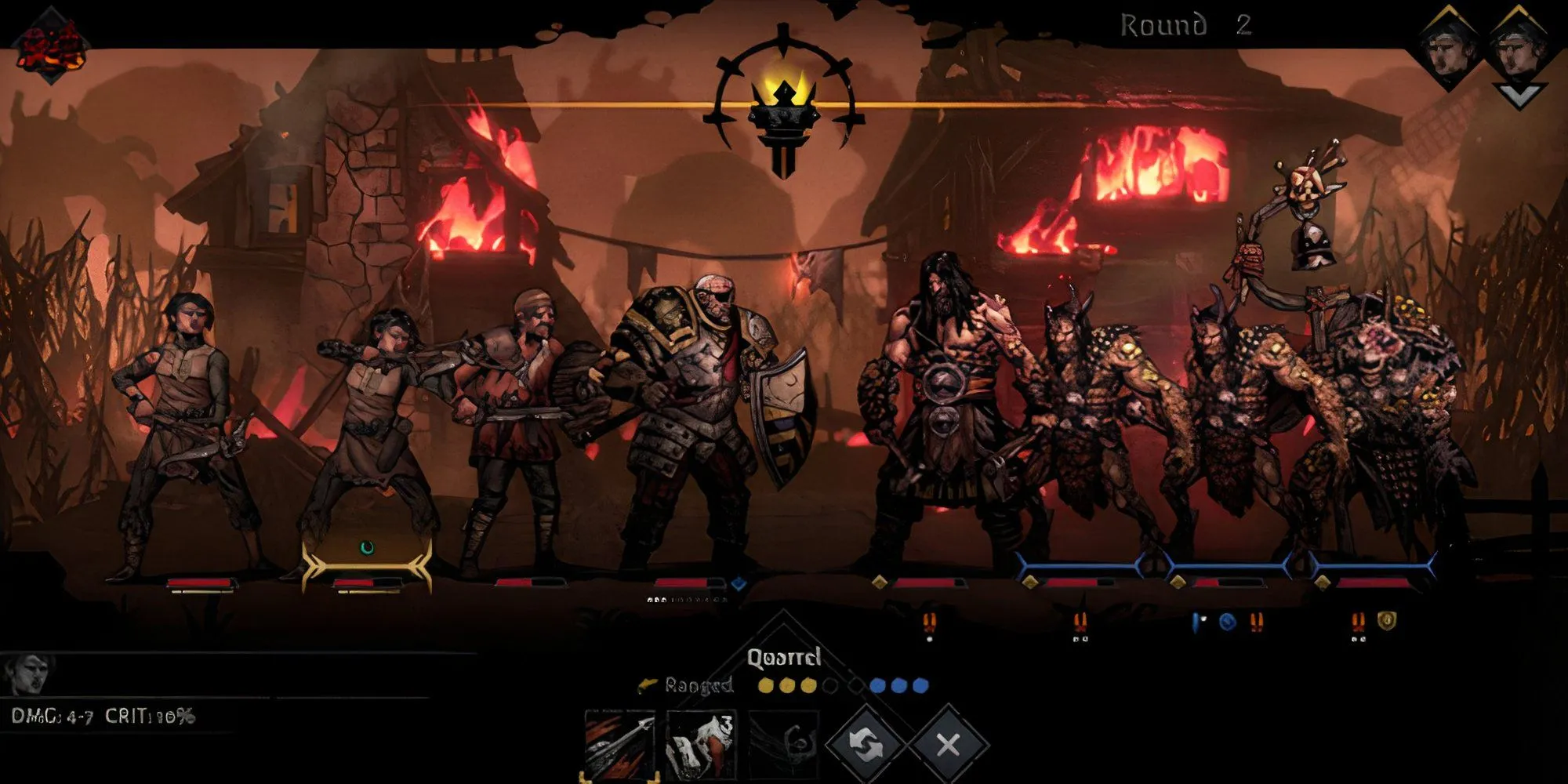 Cảnh chiến đấu theo lượt căng thẳng trong Darkest Dungeon 2