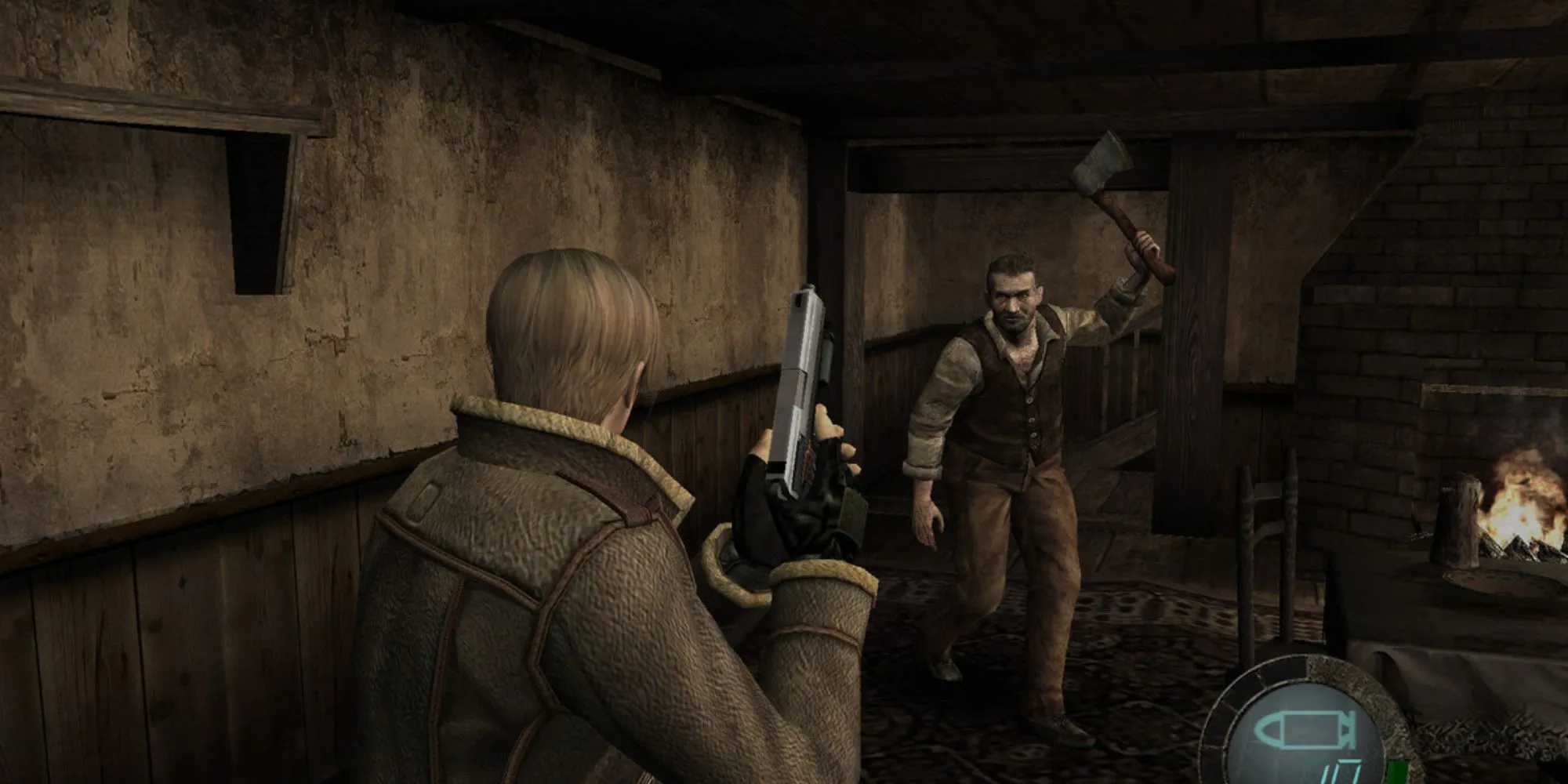Cảnh chiến đấu trong game Resident Evil 4 trên PS2