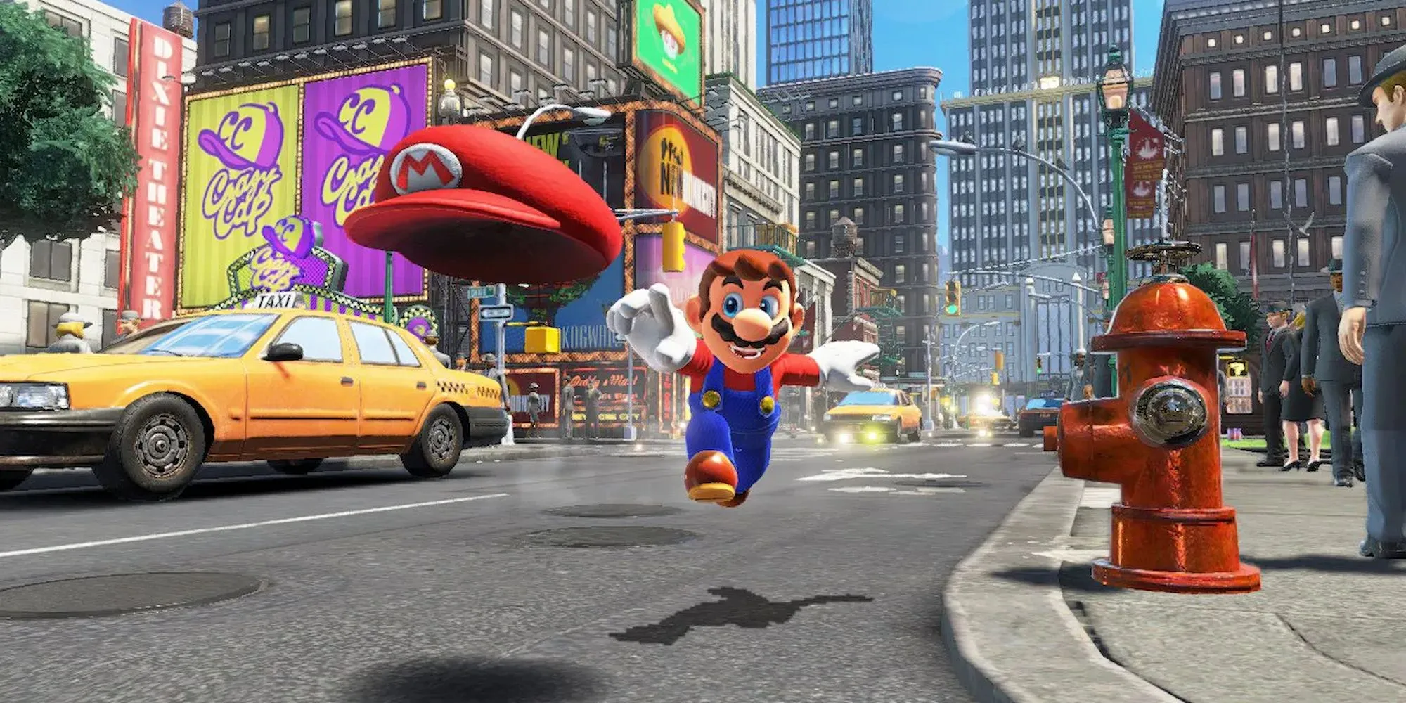 Cảnh Mario ném mũ Cappy trong bom tấn Super Mario Odyssey trên Nintendo Switch
