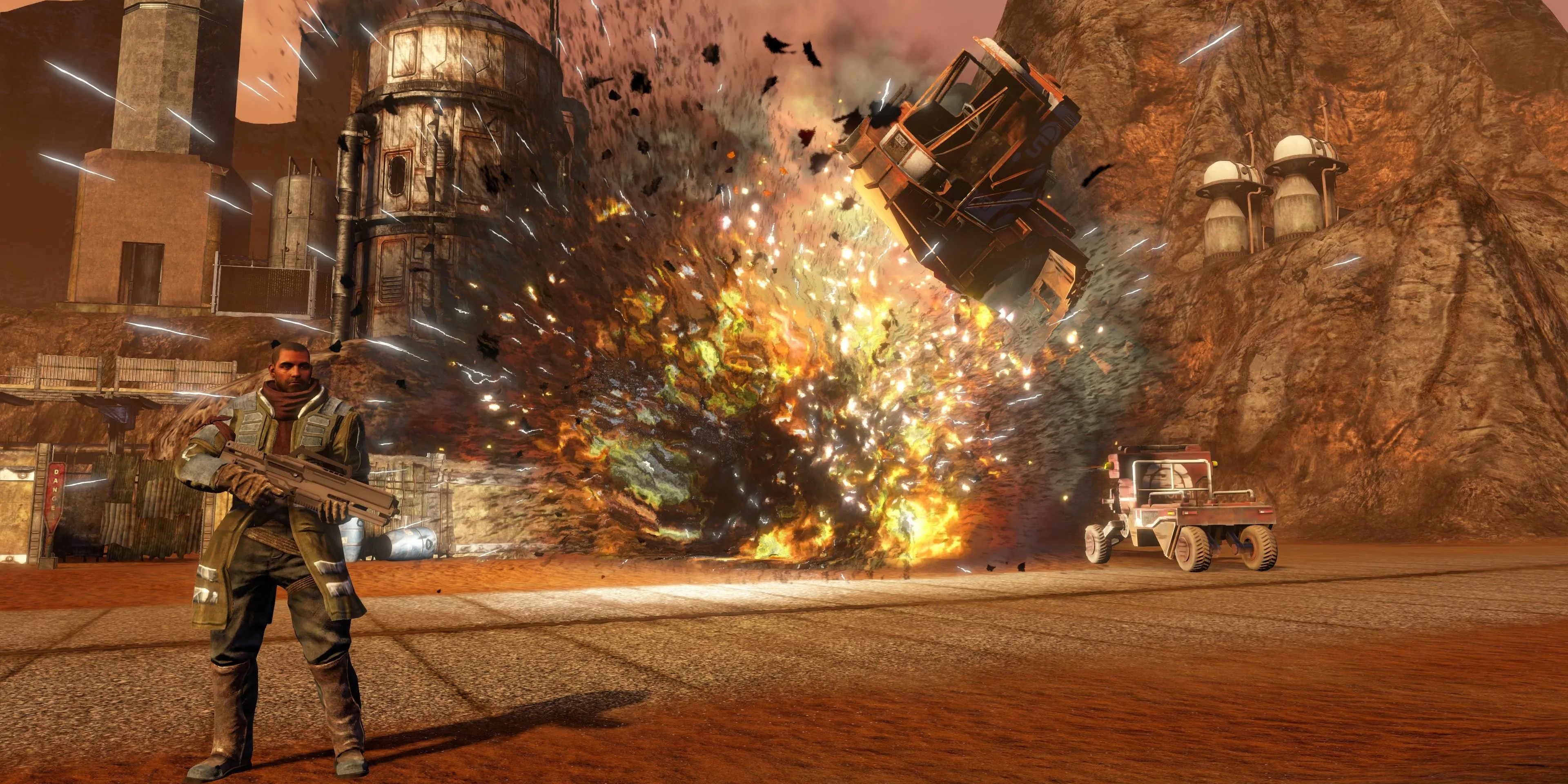 Cảnh phá hủy phương tiện và công trình trong Red Faction Guerrilla