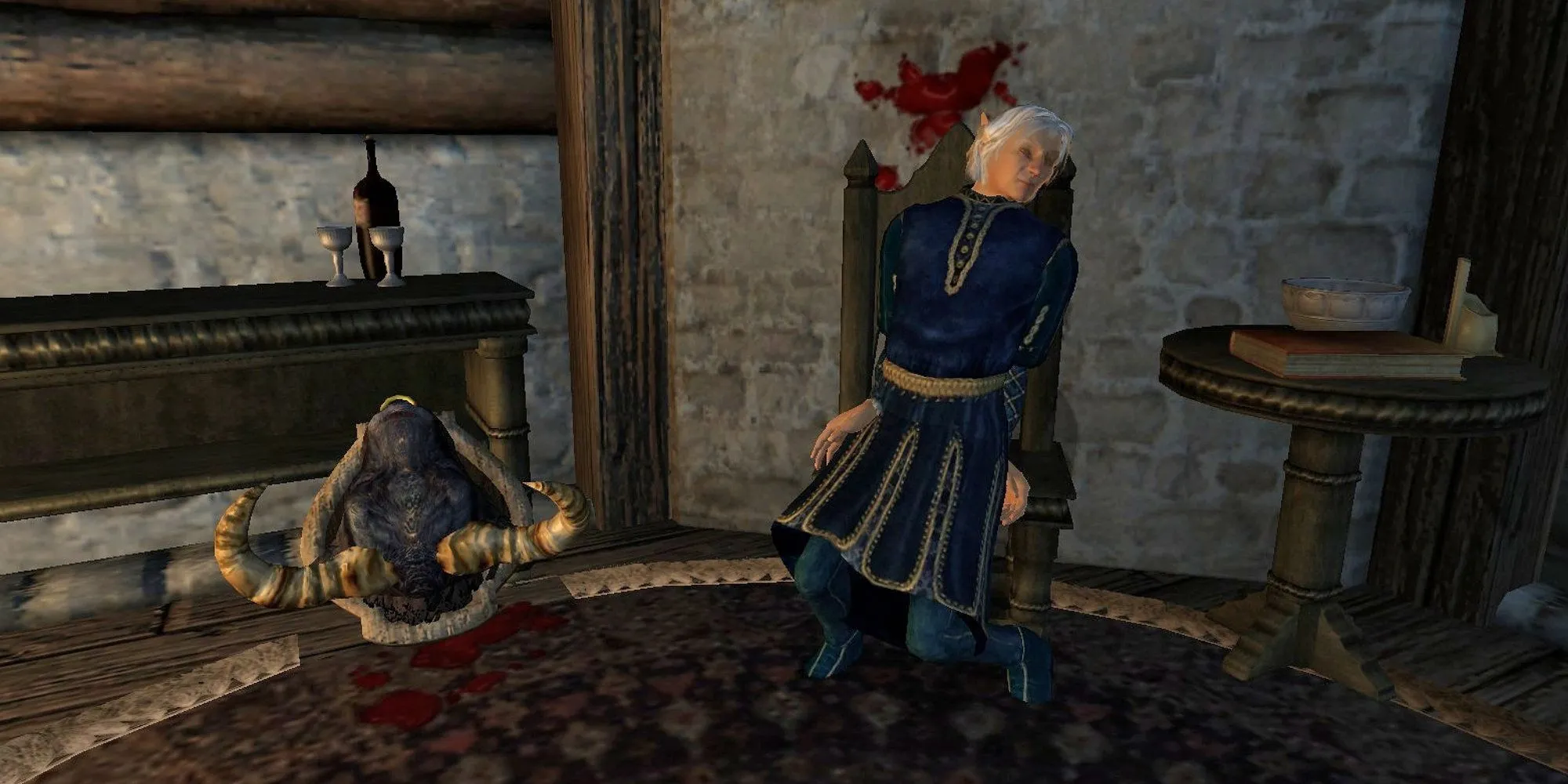Cảnh tượng một người dân vô tội đã chết trong Oblivion, dấu hiệu để Dark Brotherhood chú ý đến người chơi.