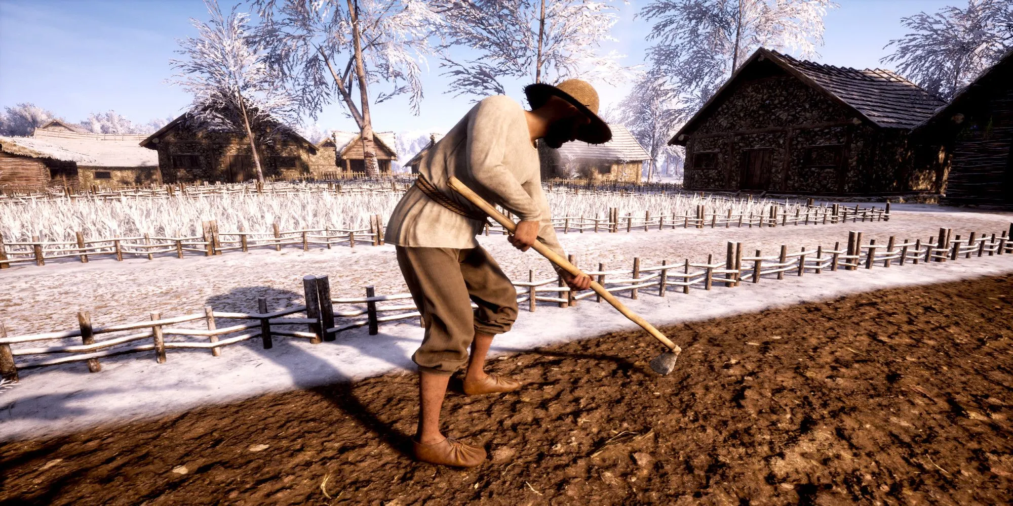 Character in Medieval Dynasty farming in winter