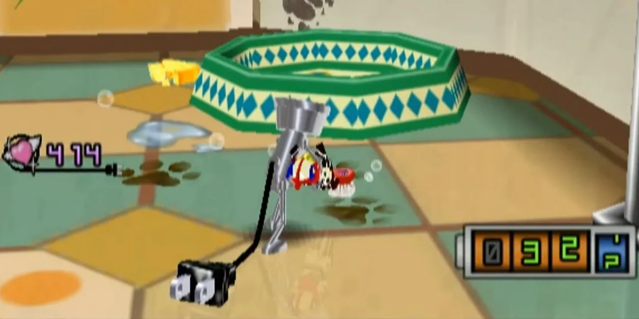 Chibi-Robo cleans with a toothbrush in Chibi-Robo! Plug into Adventure!