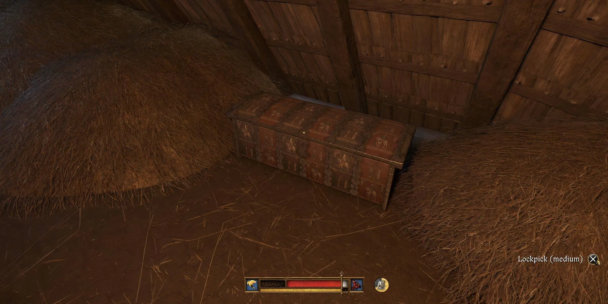 Chiếc rương được sơn vẽ cầu kỳ trong Kingdom Come Deliverance 2, nơi có thể chứa vật phẩm bị đánh cắp