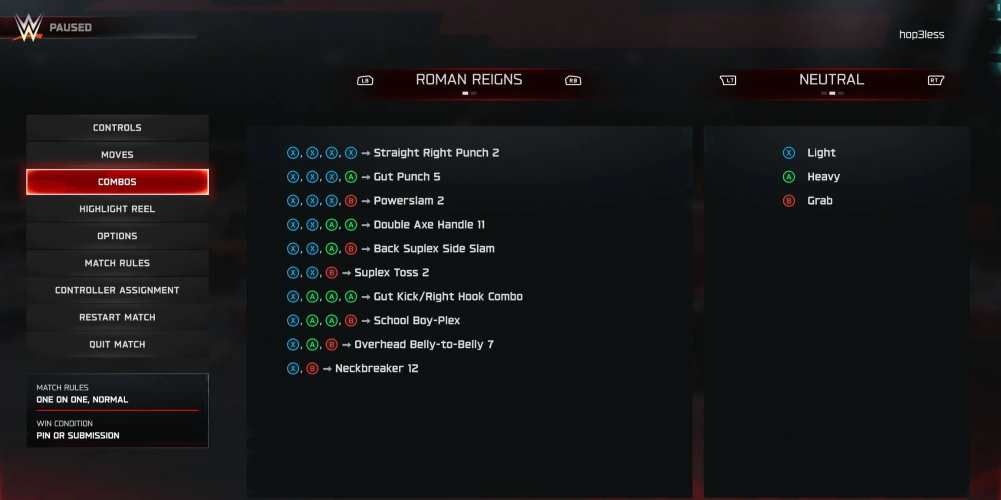 Danh sách combo của Roman Reigns trong WWE 2K25