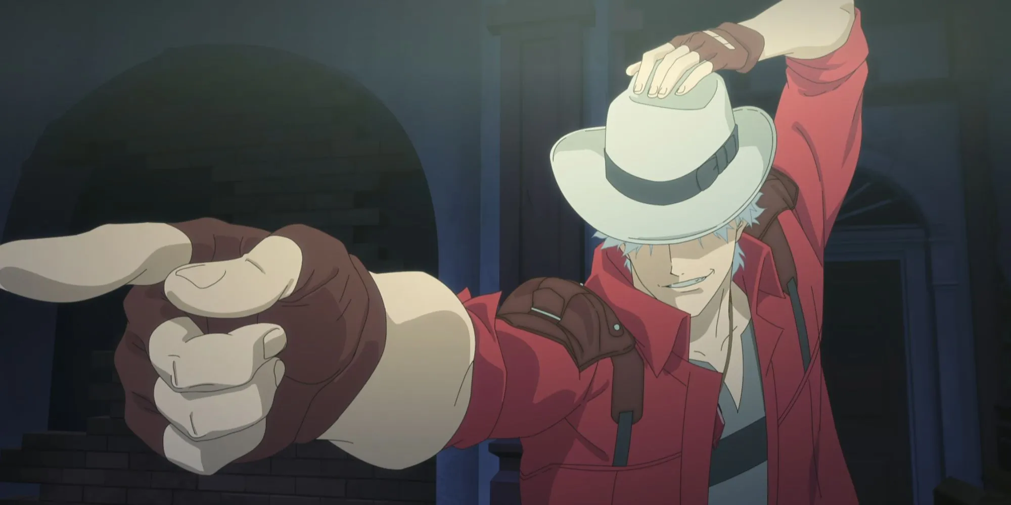 Dante chơi game nhảy Dance Dance Revolution và bộ mũ áo giống Dr. Faust trong Devil May Cry Netflix