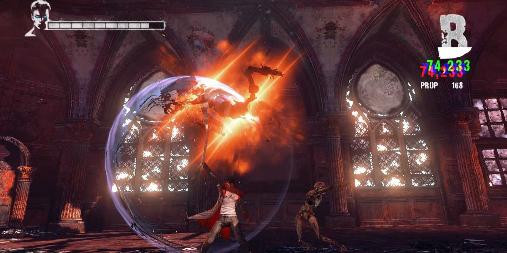Dante phiên bản DmC Devil May Cry thực hiện kỹ năng Prop Shredder
