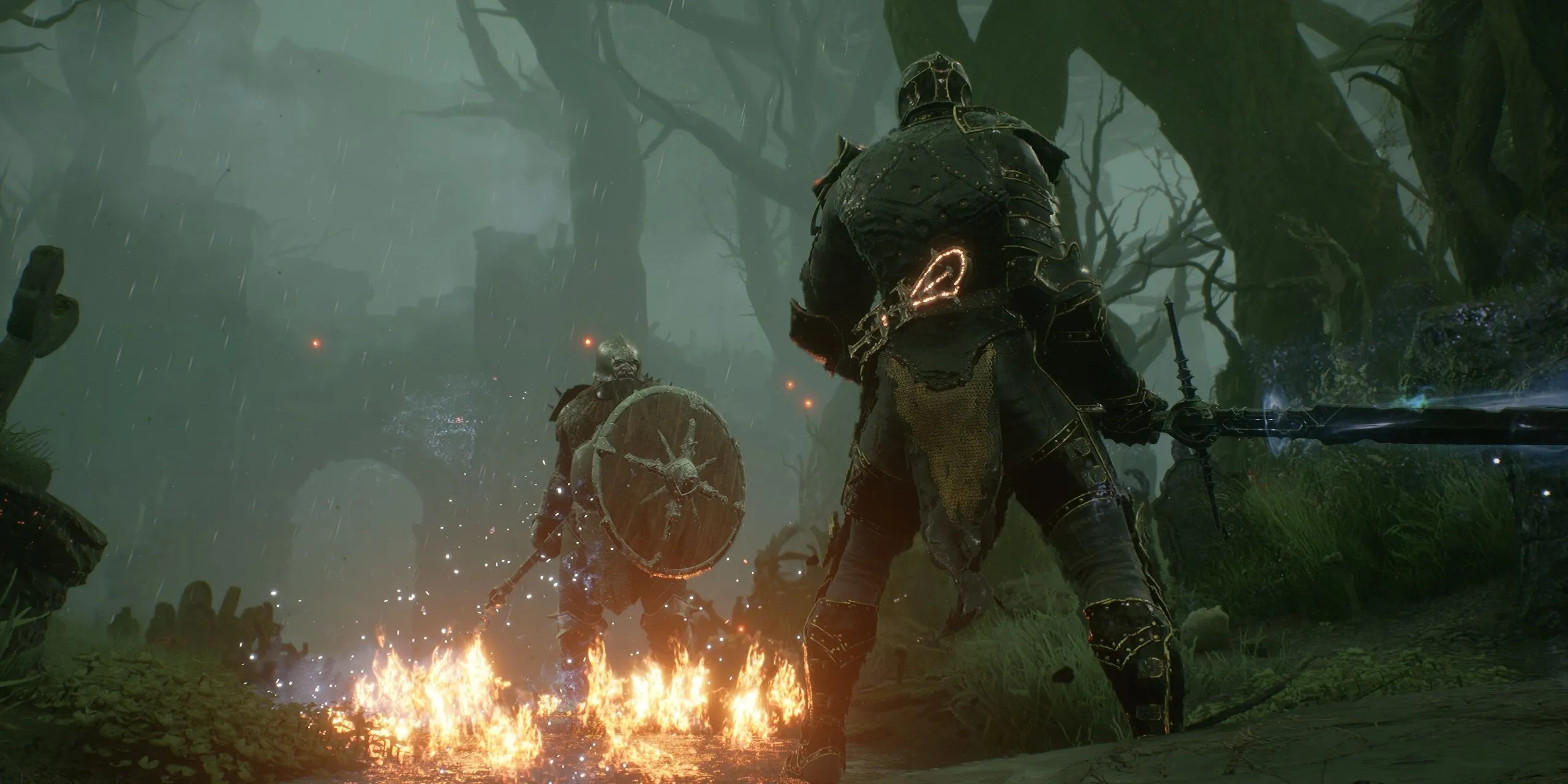 Đối mặt kẻ thù trong lửa trong game Mortal Shell