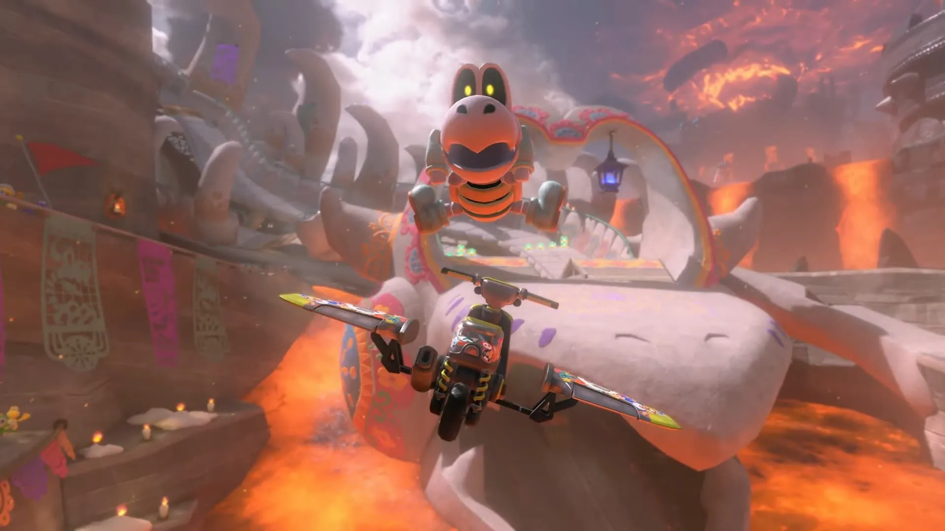 Dry Bones bay lượn trong Mario Kart World Direct, hình ảnh từ buổi giới thiệu game