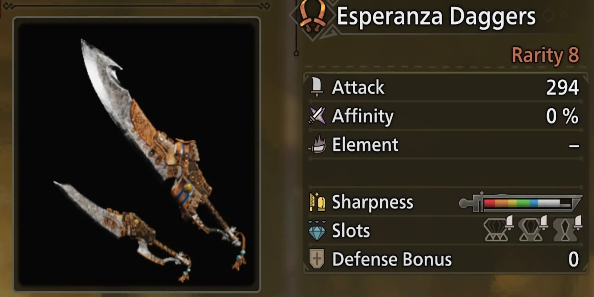 Esperanza Daggers - Cặp Song Đao dễ chế tạo cho tân thủ Monster Hunter Wilds với độ sắc White ổn định