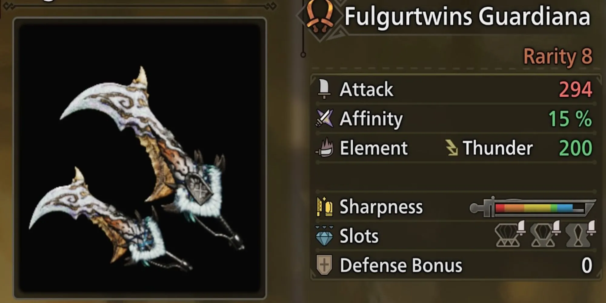 Fulgartwins Guardiana - Song Đao Lôi mạnh mẽ từ Fulgar Anjanath trong Monster Hunter Wilds, thiết kế ấn tượng