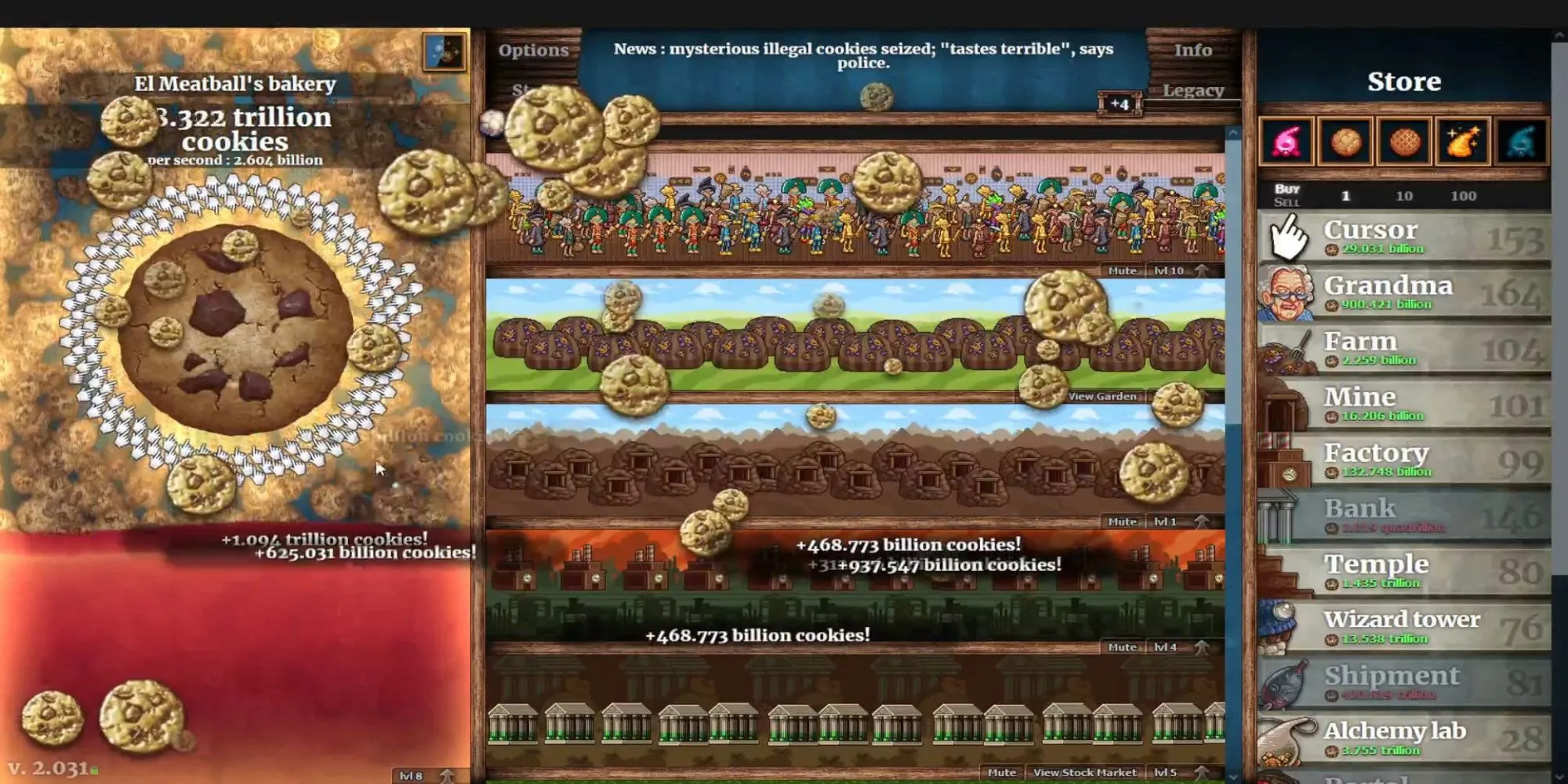 Gameplay của Cookie Clicker trên Steam, một tựa game idle kinh điển.
