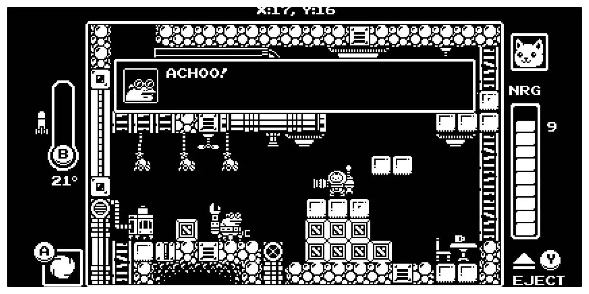 Gato Roboto - game Metroidvania pixel art đơn sắc với chú mèo robot