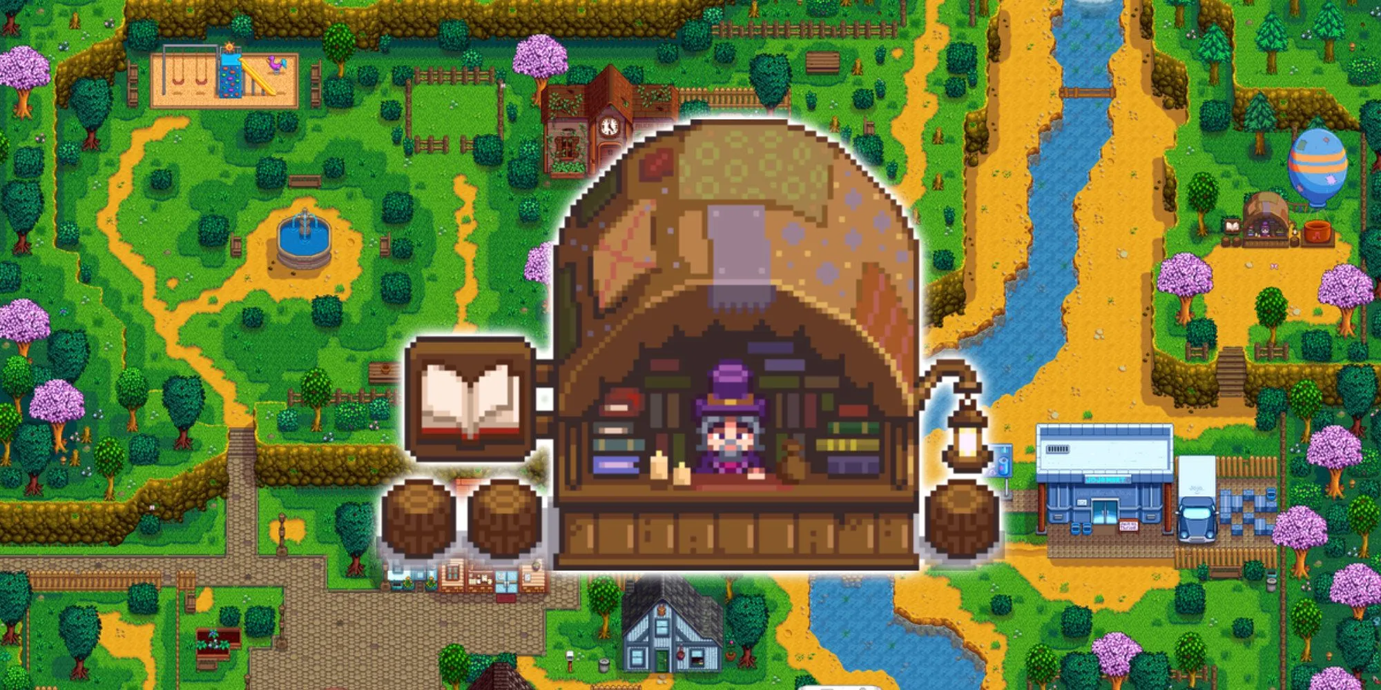 Ghé thăm Người Bán Sách ở Pelican Town trong Stardew Valley