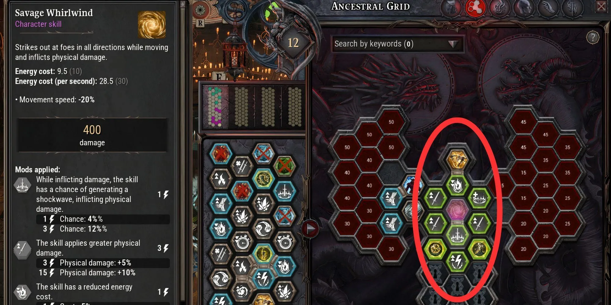 Giao diện Hệ thống Lưới Tổ Tiên và các mảnh Hex trong Dragonkin The Banished