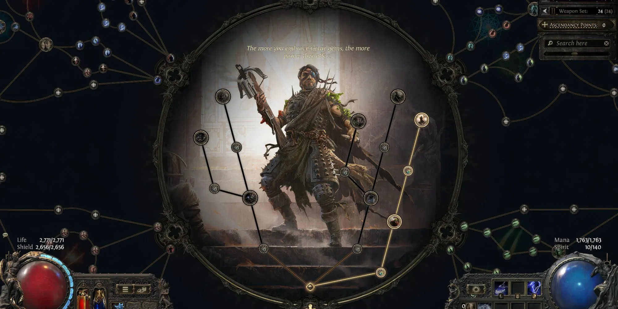 Giao diện lựa chọn điểm thăng hoa cho Mercenary trong Path of Exile II