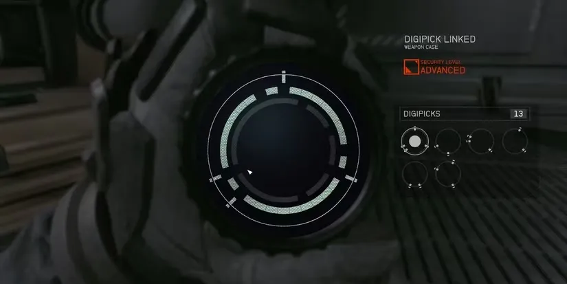 Giao diện mini-game bẻ khóa Digipick phức tạp và hiện đại trong Starfield