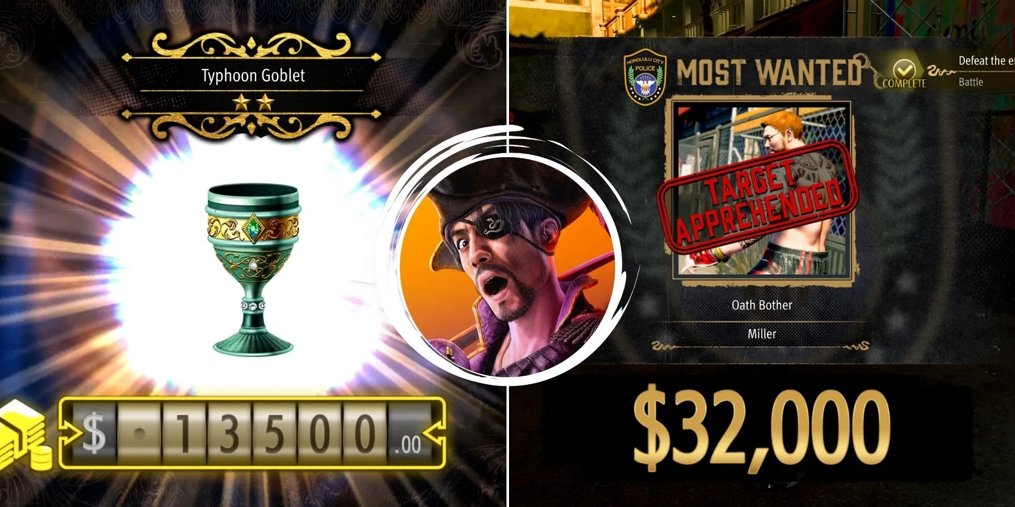 Giao diện quản lý tài chính và các hoạt động kiếm tiền trong Like a Dragon: Pirate Yakuza để sắm đồ cho Majima