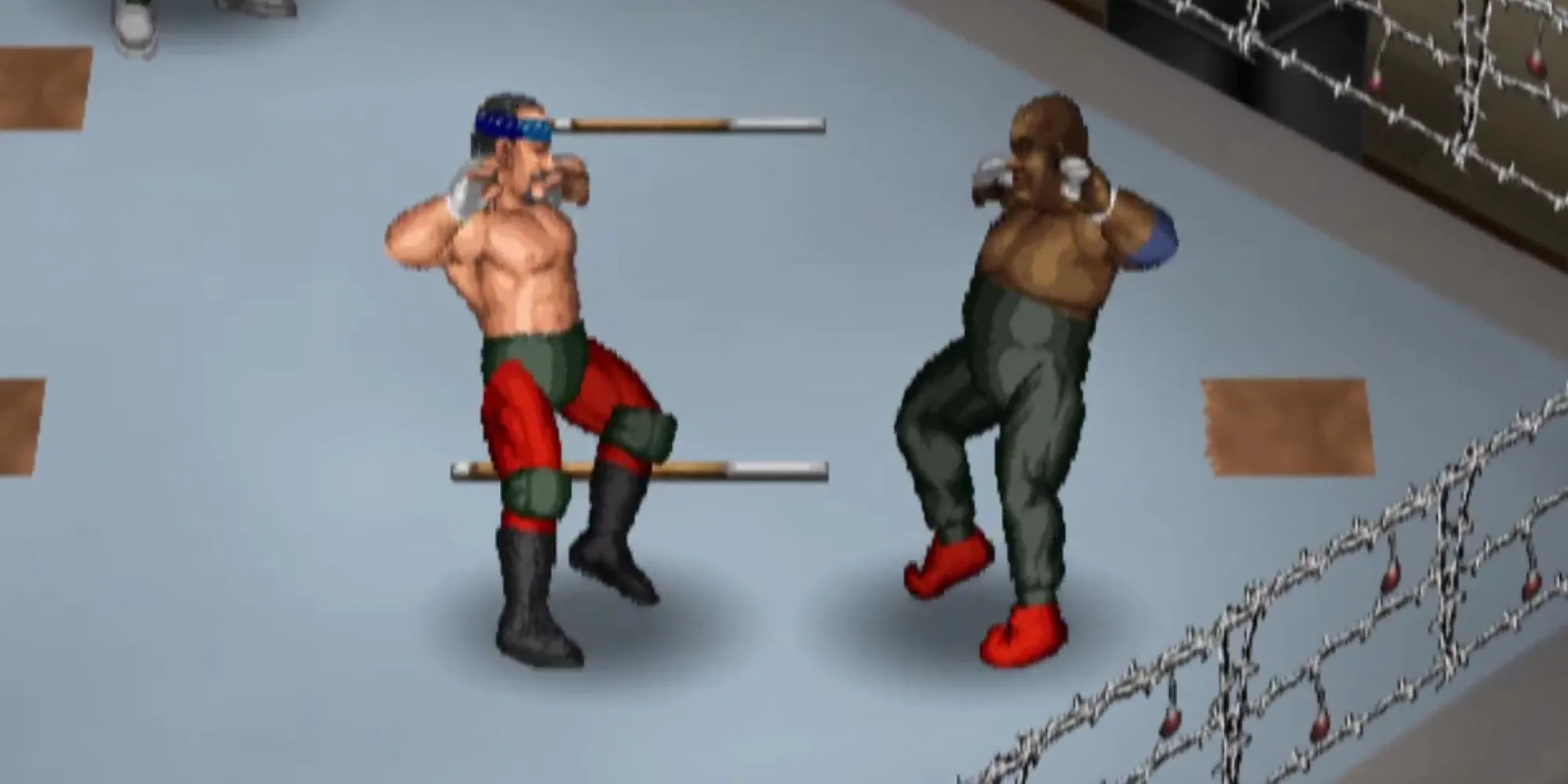 Hai đô vật chuẩn bị khóa tay trong Fire Pro Wrestling Returns
