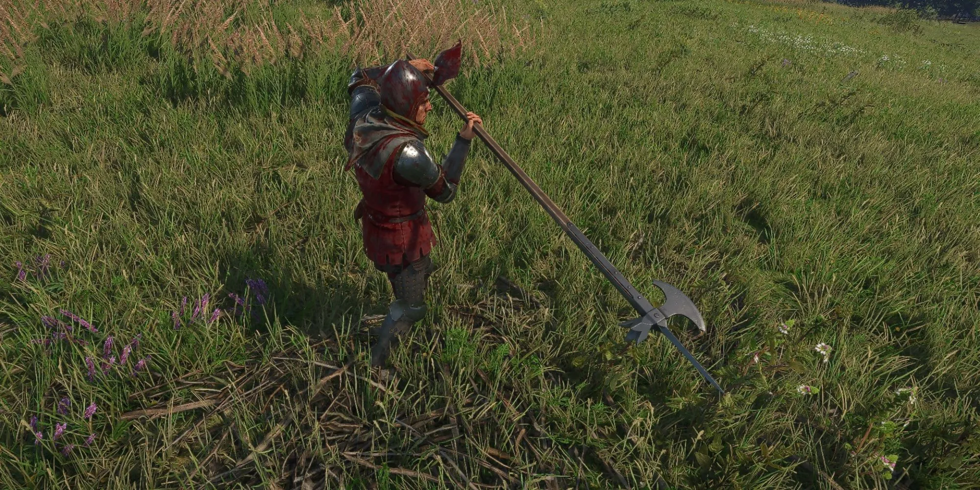 Henry cầm cây Balshanka trong một cảnh game Kingdom Come Deliverance 2
