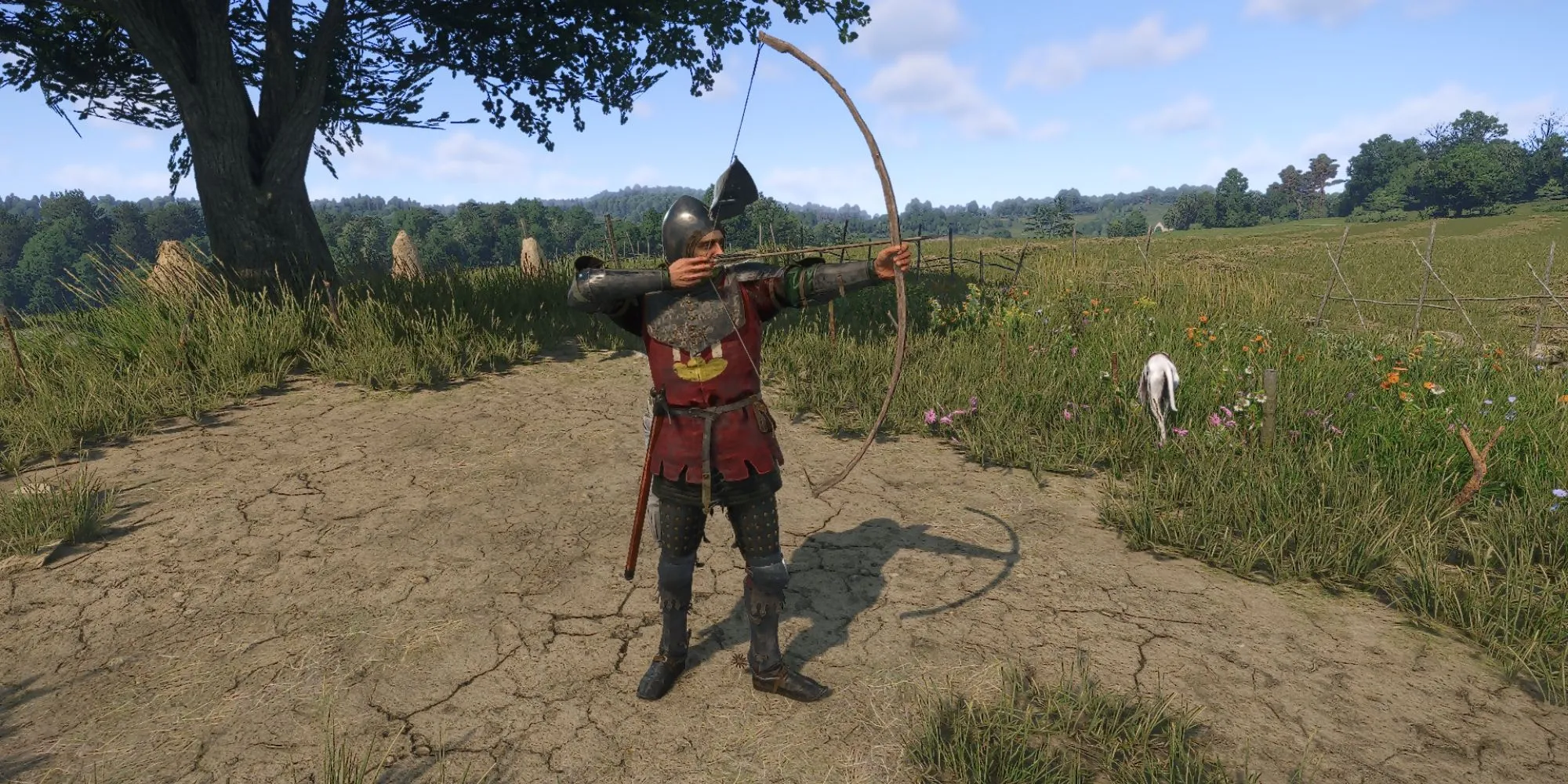 Henry đang cầm Cung Dài Tần Bì trong Kingdom Come Deliverance 2