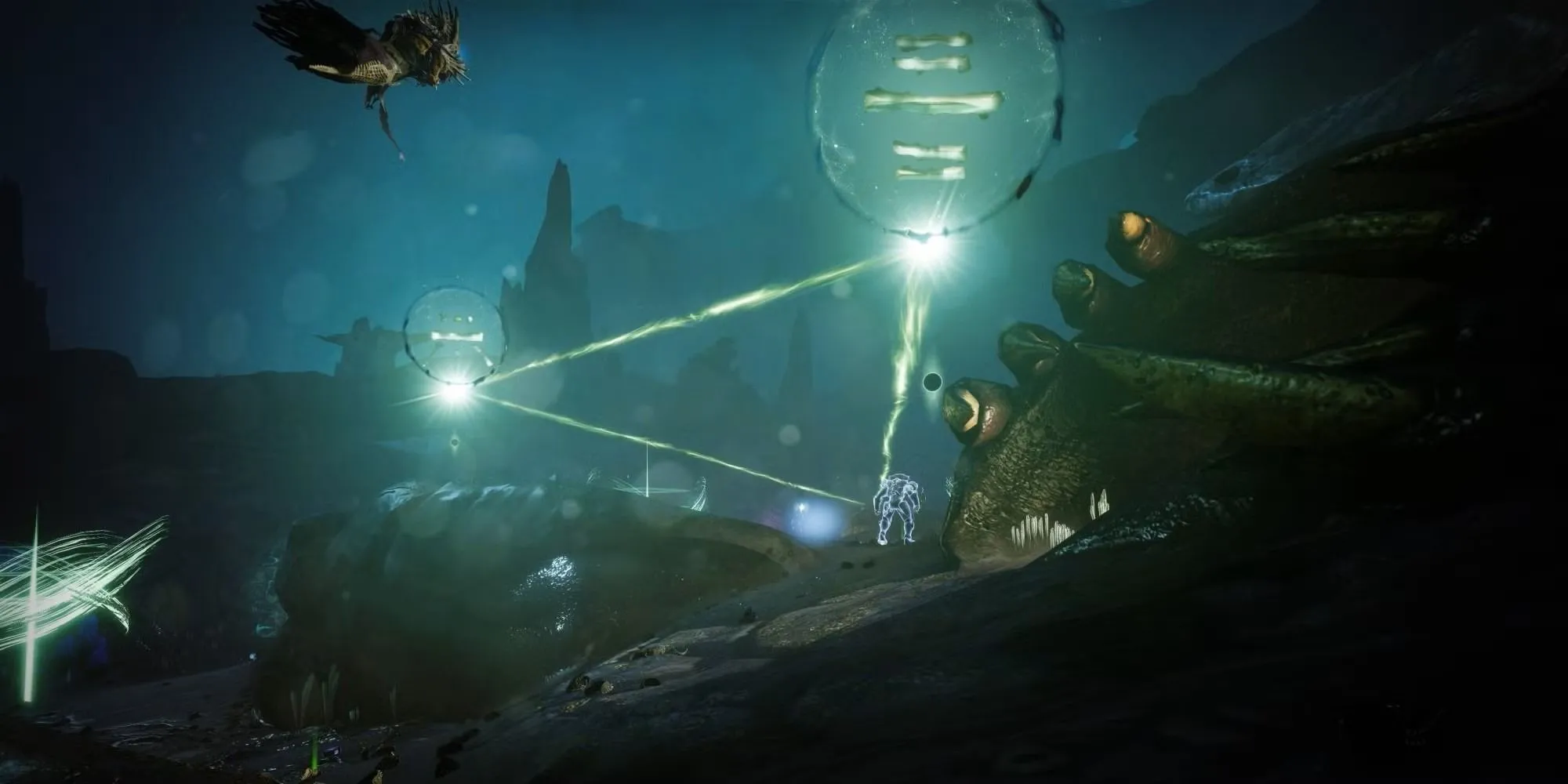 Hiển thị các điểm nghi lễ phát sáng trên xác Oryx trong Destiny 2 Dungeon Ghosts of the Deep