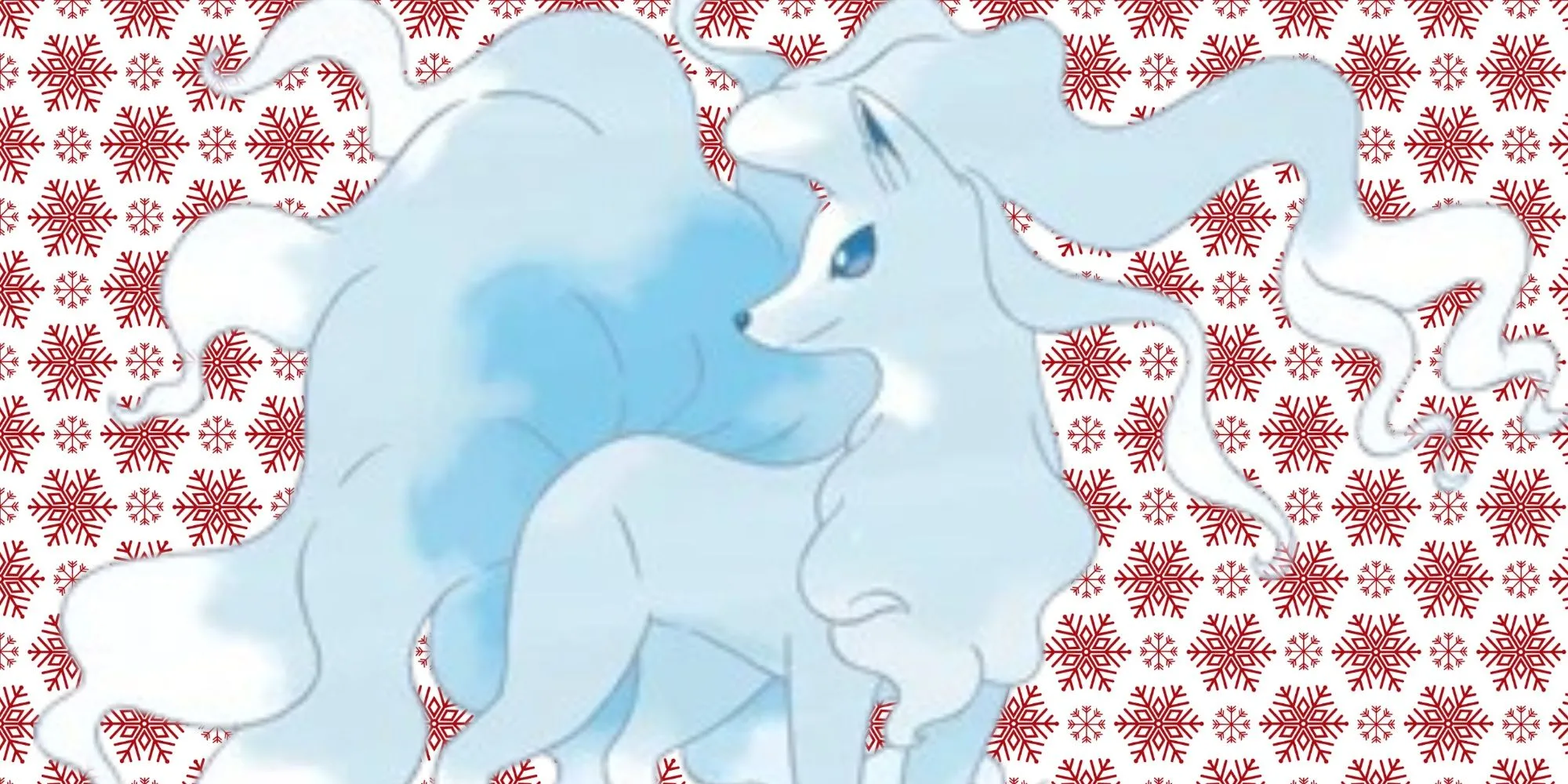 Hình ảnh Alolan Ninetales duyên dáng với bộ lông trắng và đuôi băng