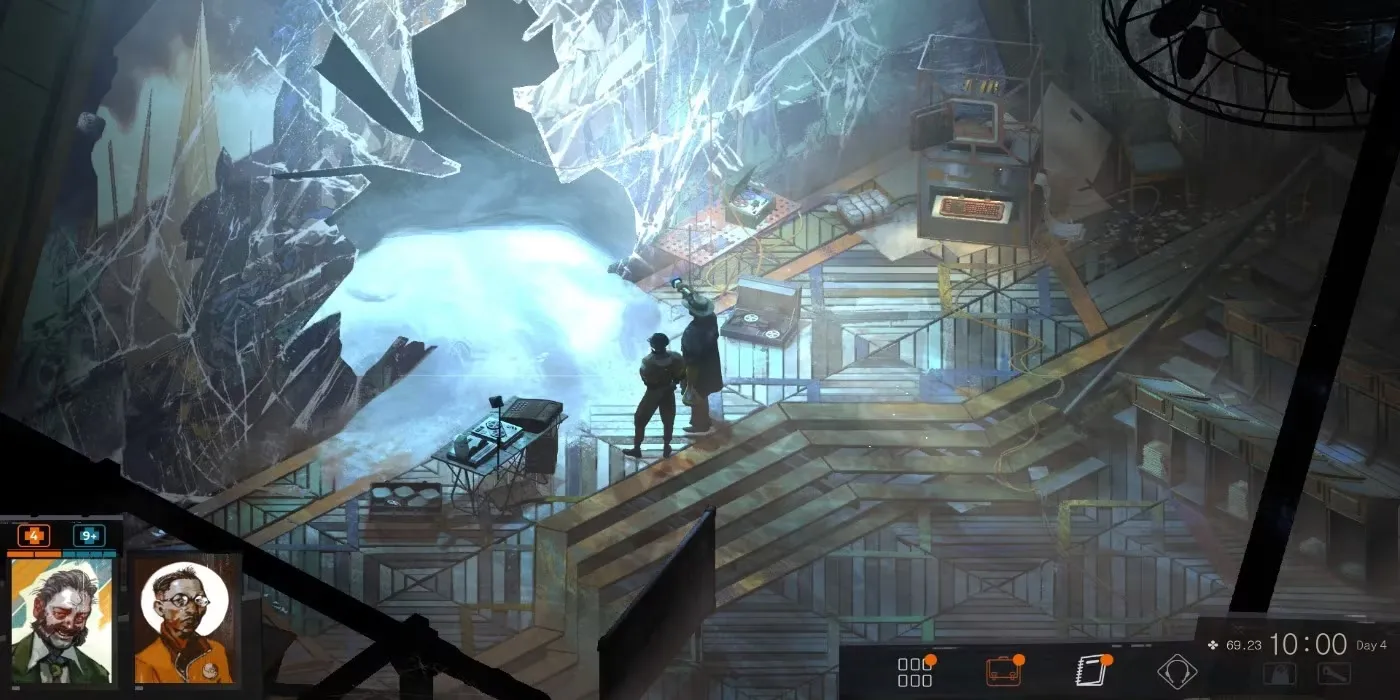 Hình ảnh gameplay từ tựa game Disco Elysium với nhân vật chính đang đối thoại.