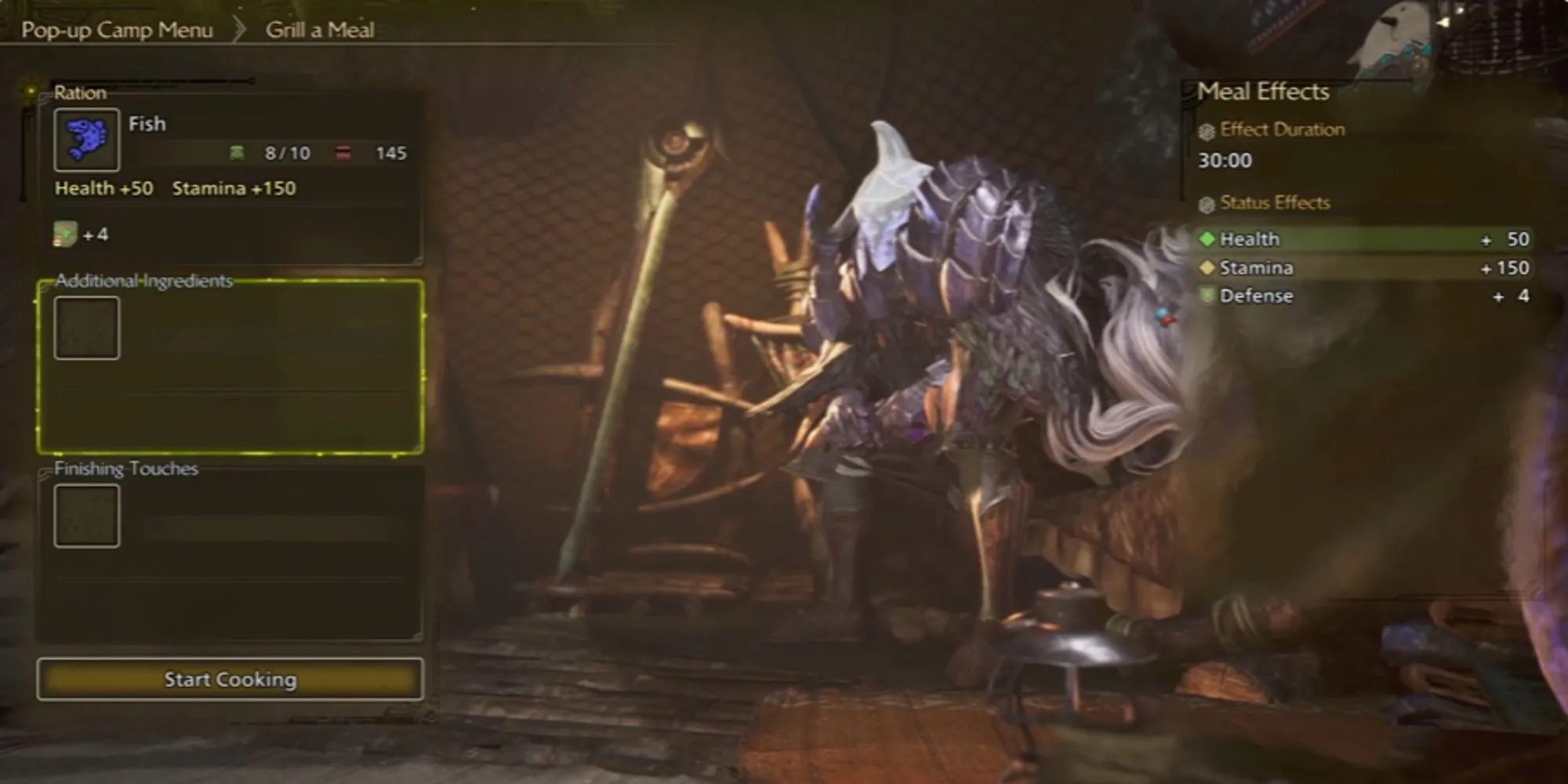 Hình ảnh hiển thị các loại cá có thể sử dụng làm nguyên liệu nấu ăn trong Monster Hunter Wilds