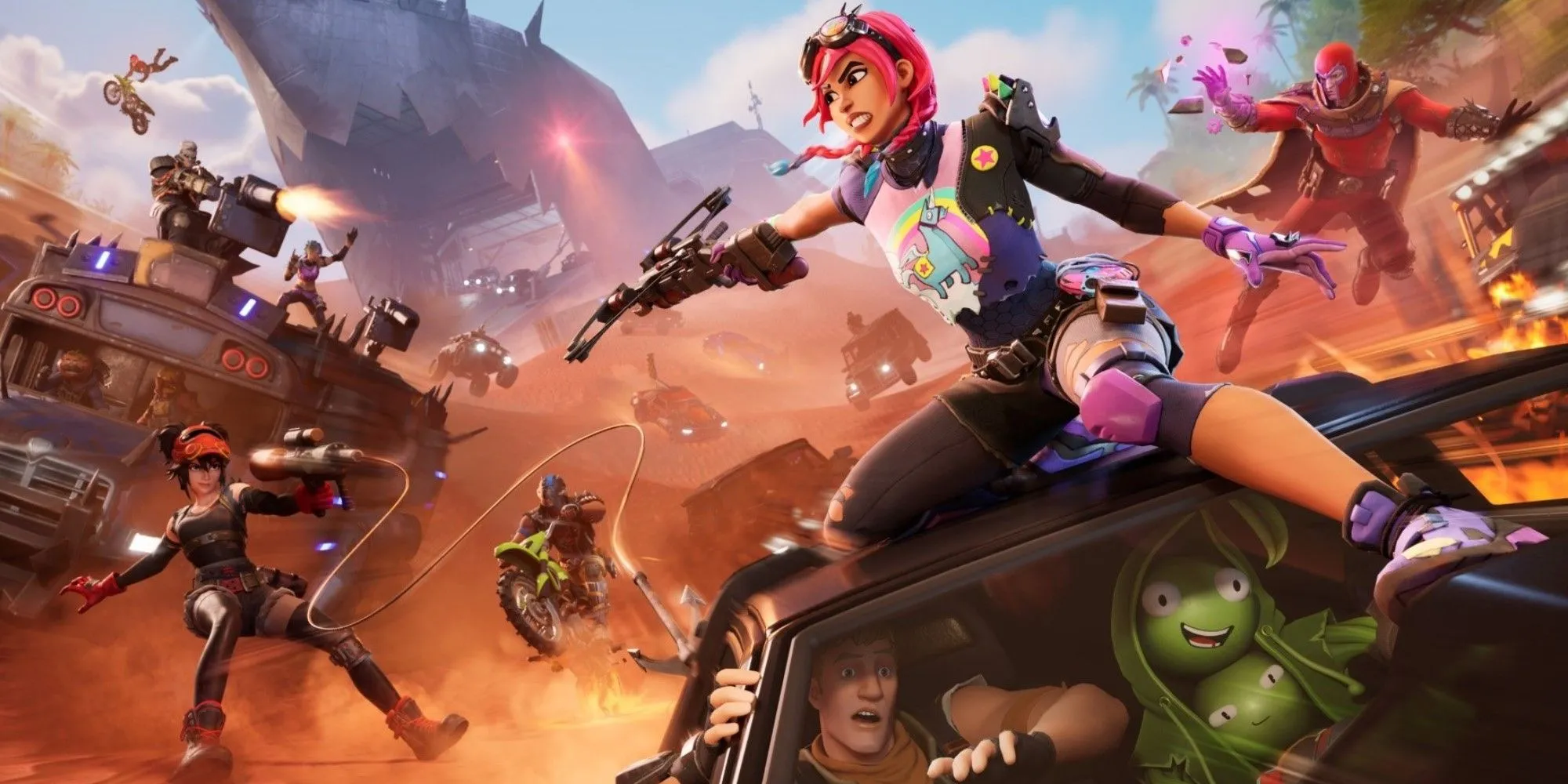 Hình ảnh keyart Fortnite Chapter 5 Season 3 thể hiện không khí căng thẳng trong cộng đồng.