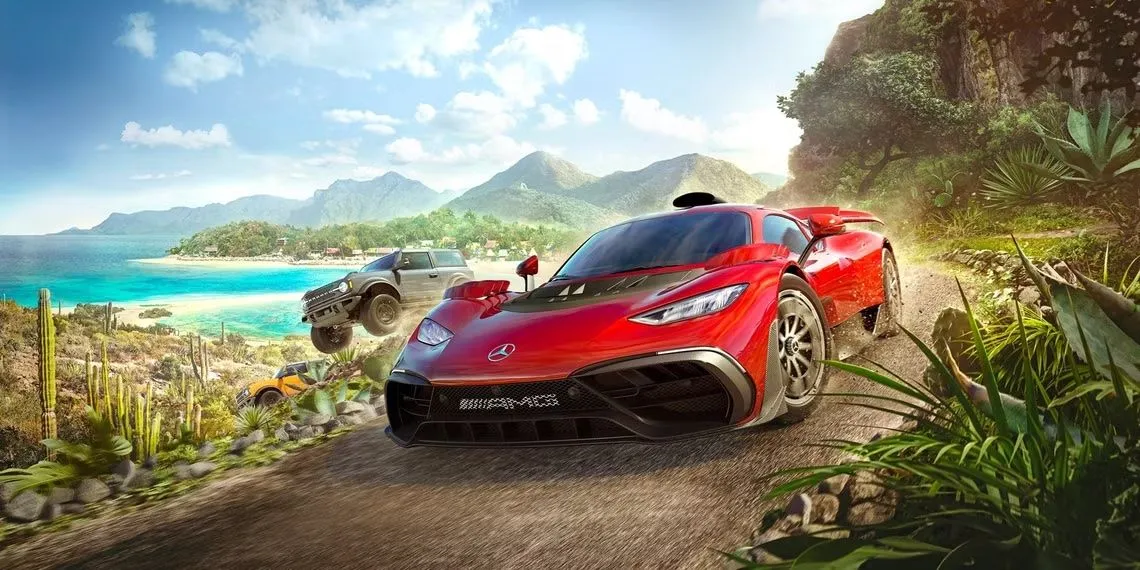 Hình ảnh quảng bá chính thức của Forza Horizon 5 thể hiện thế giới mở rộng lớn và đa dạng siêu xe