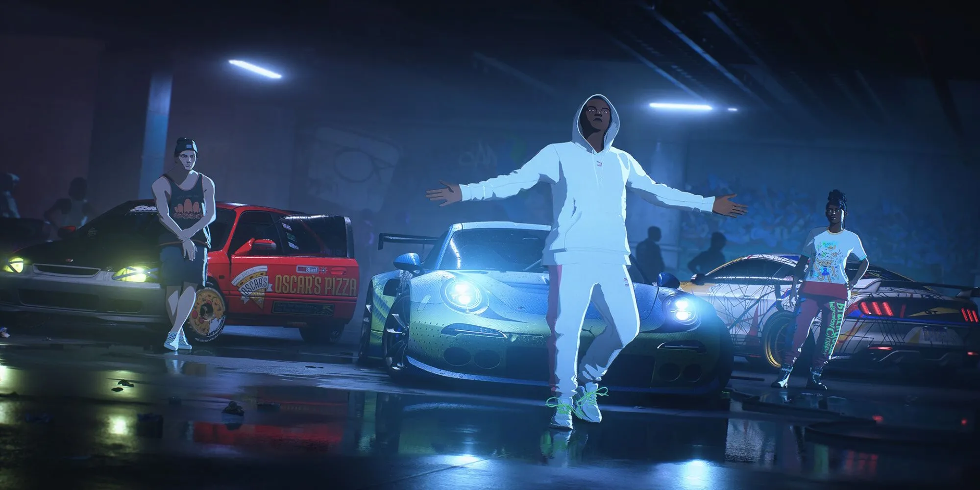 Hình ảnh xe đua với hiệu ứng đồ họa cel-shaded độc đáo trong Need For Speed Unbound