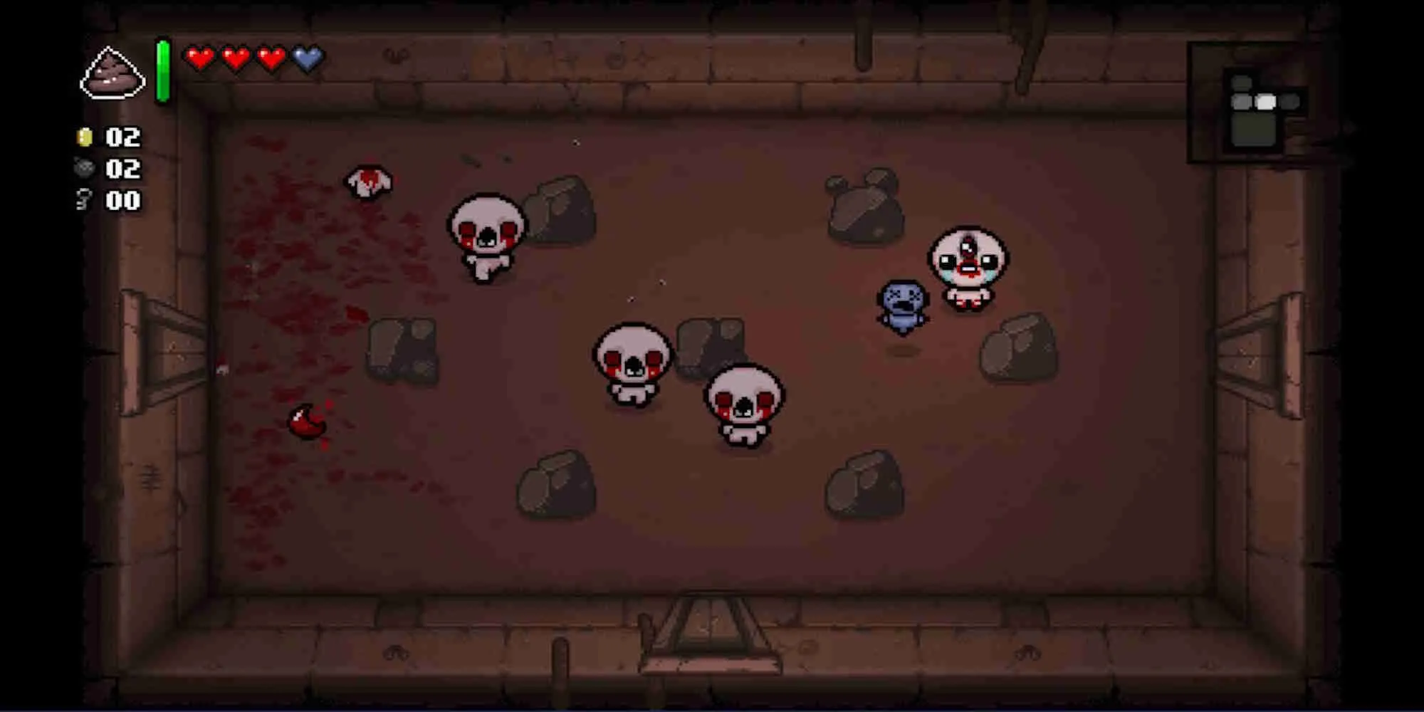 Isaac chiến đấu trong hầm ngục tối tăm của The Binding of Isaac: Rebirth
