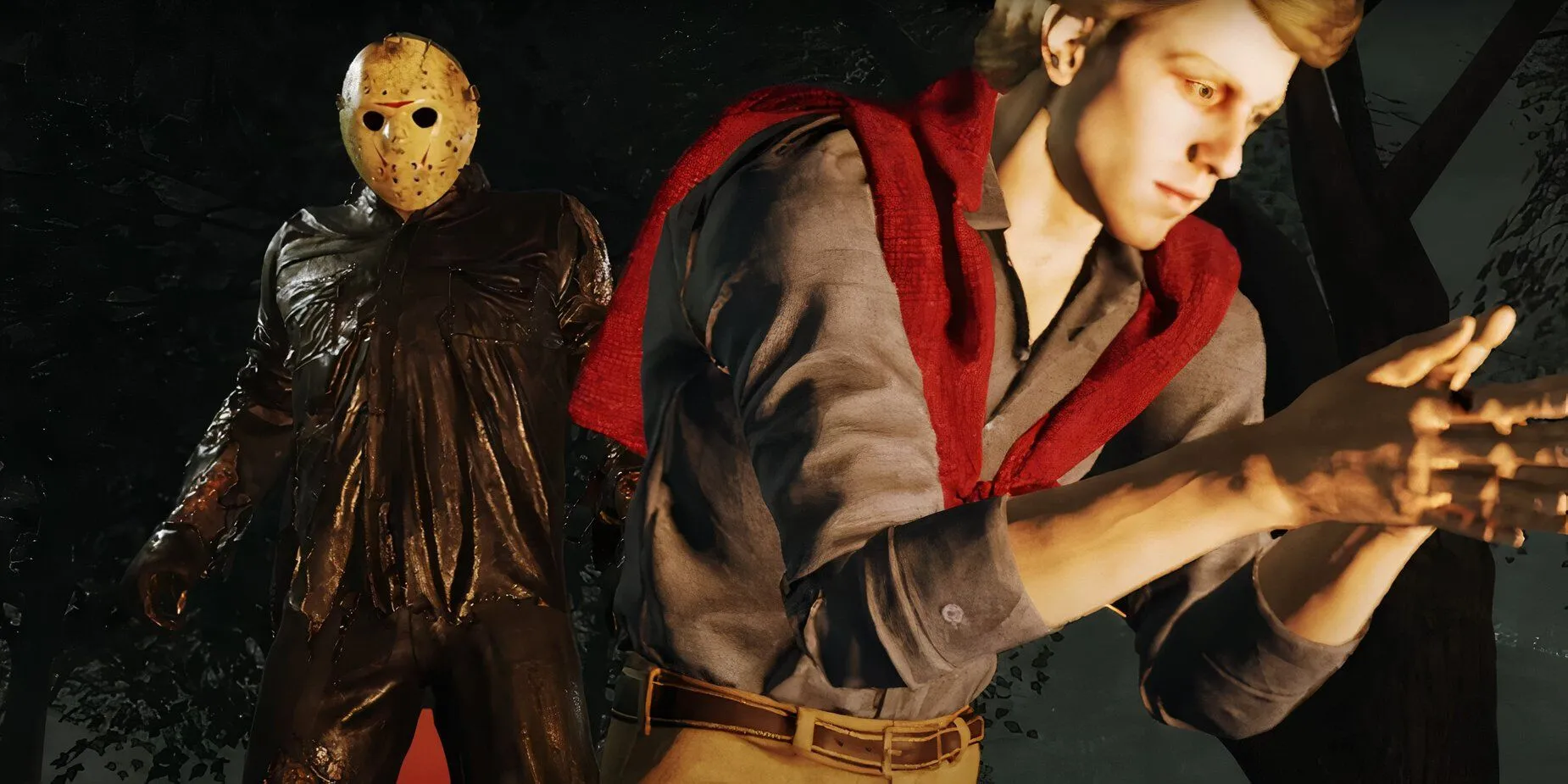 Jason Voorhees trong game Friday the 13th The Game với tạo hình đáng sợ quen thuộc đang truy đuổi nạn nhân