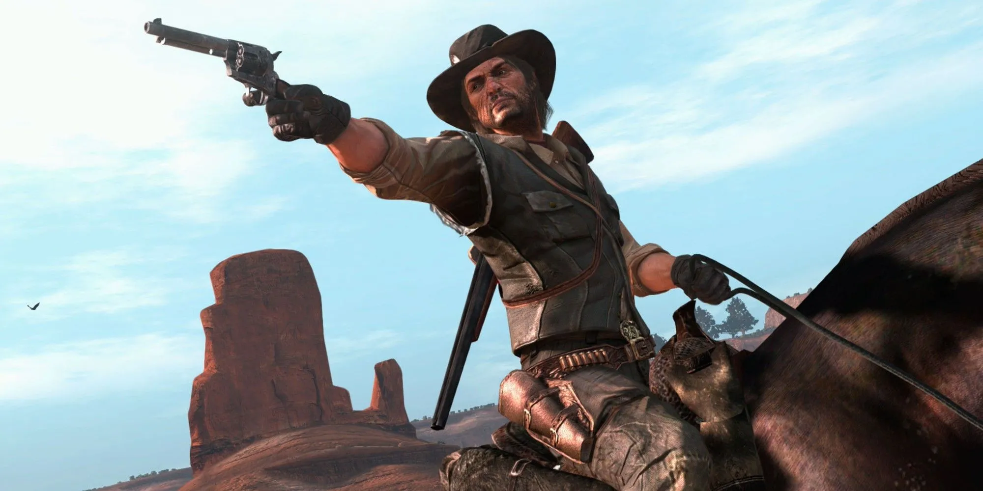 John Marston cưỡi ngựa trong Red Dead Redemption phiên bản Nintendo Switch