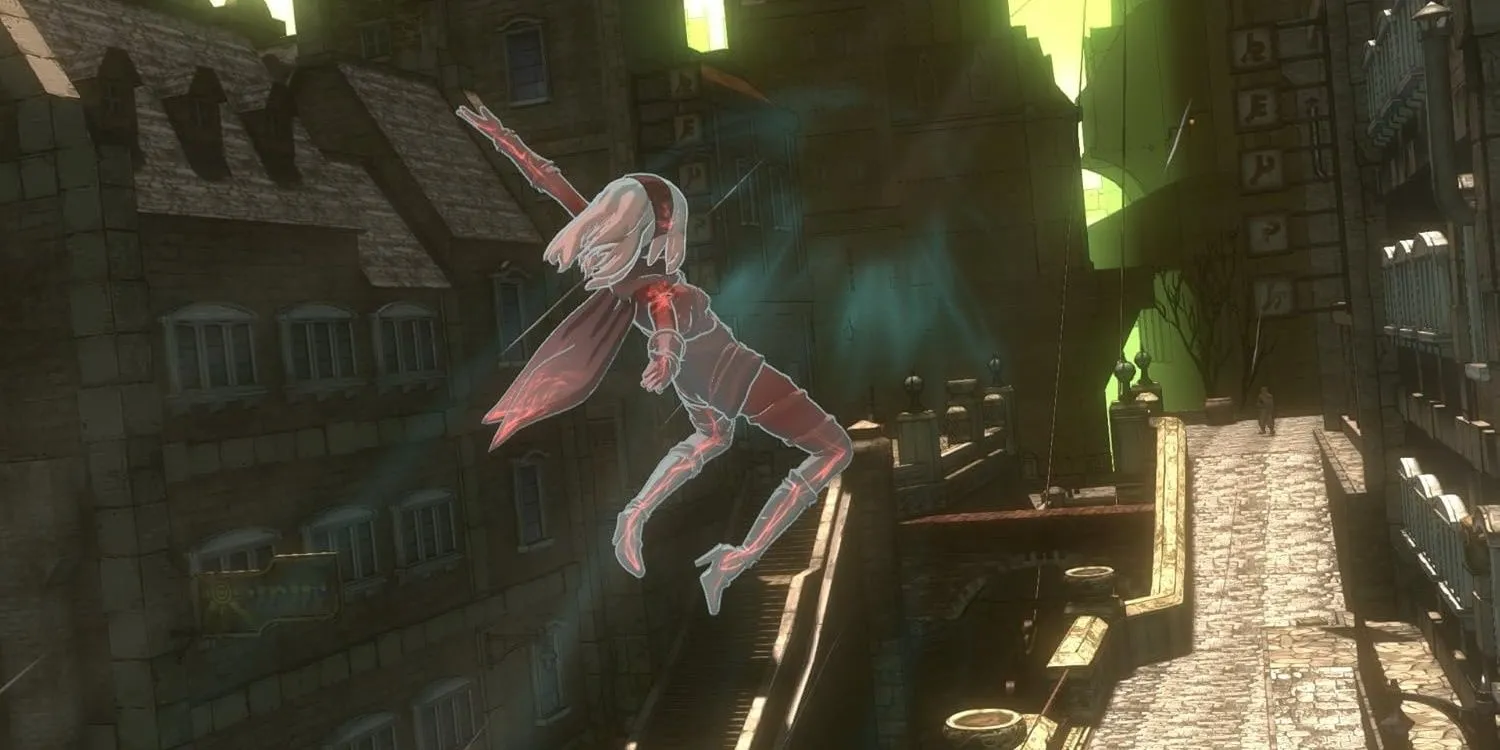 Kat thay đổi trọng lực bay lượn giữa thành phố trong Gravity Rush