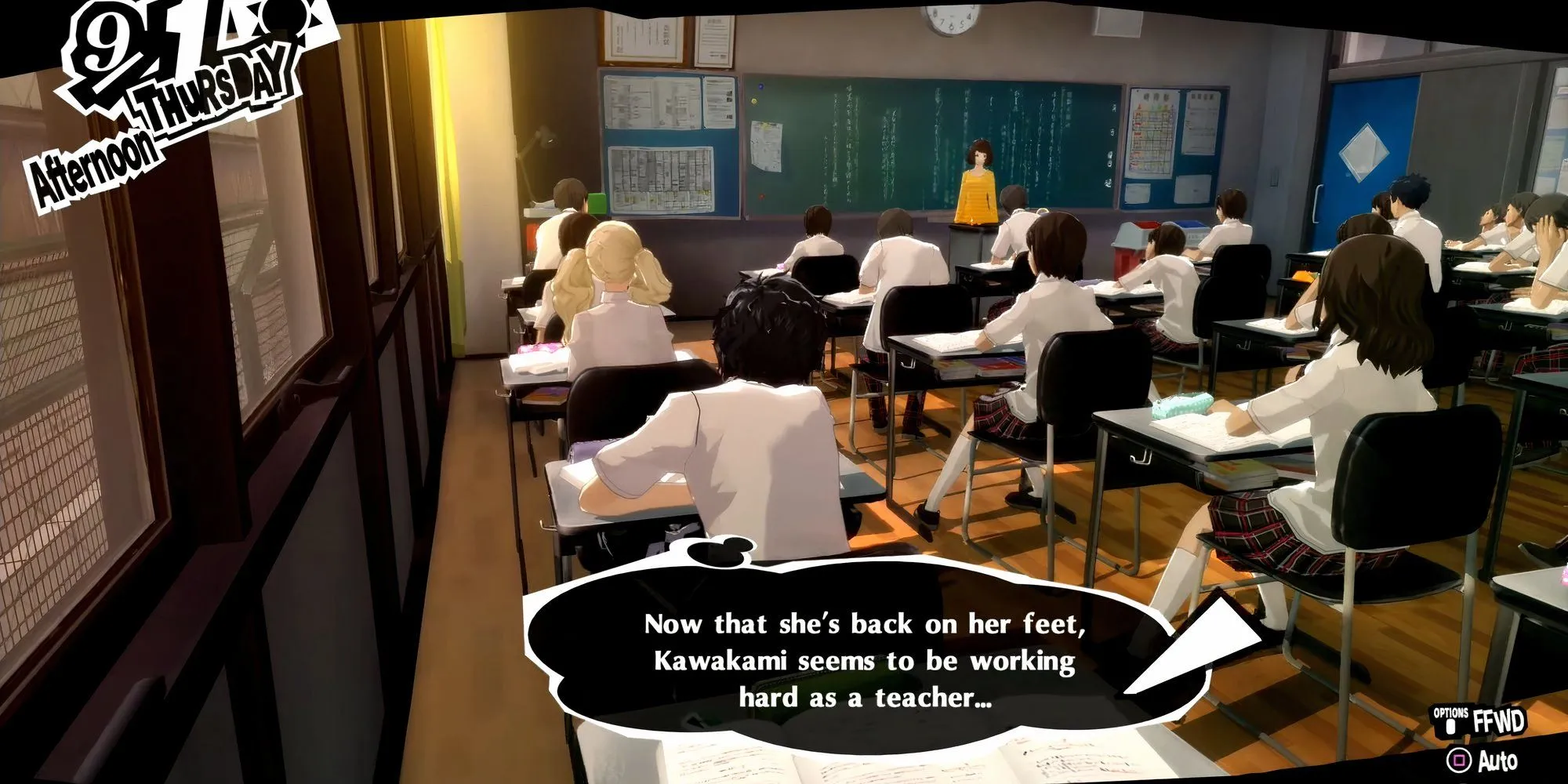 Kawakami đến thăm Joker với tư cách giáo viên sau khi kết thúc mối quan hệ bạn bè trong Persona 5 Royal