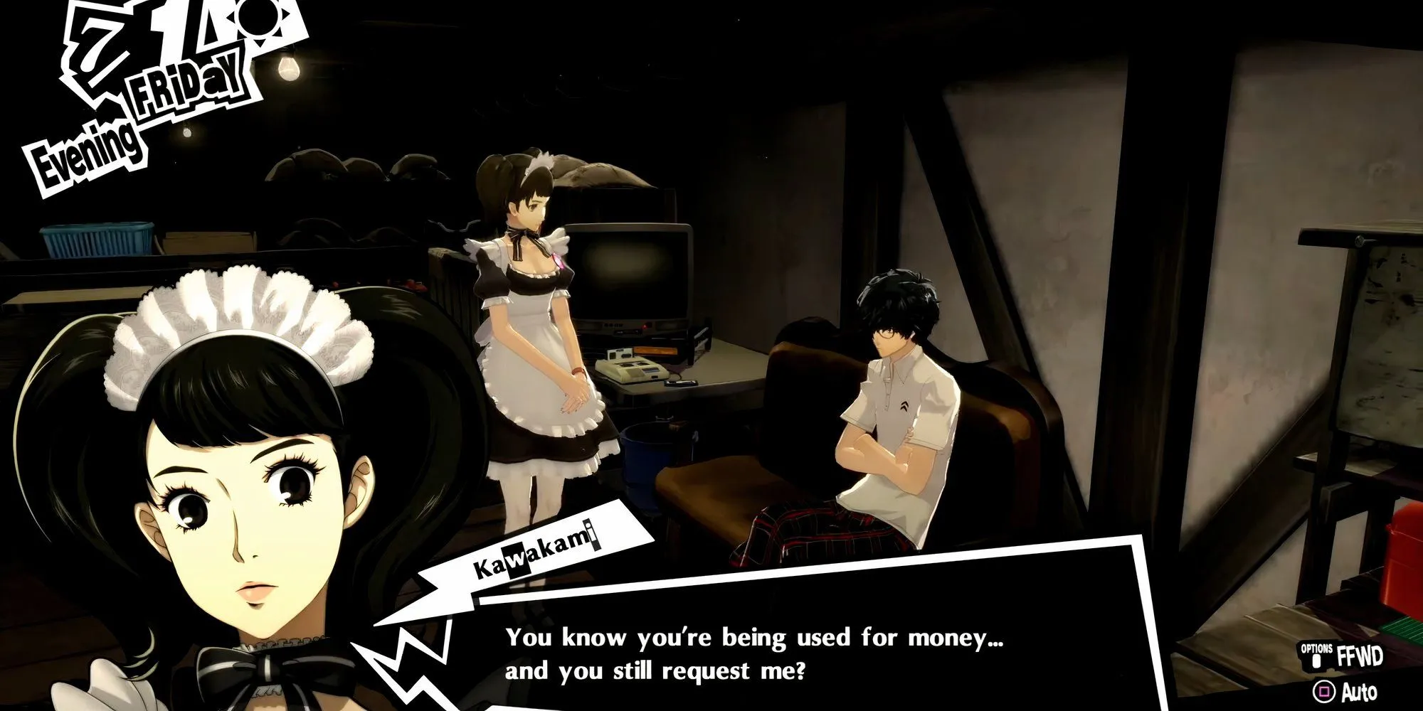 Kawakami tâm sự với Joker về quá khứ tại quán Leblanc trong Persona 5 Royal